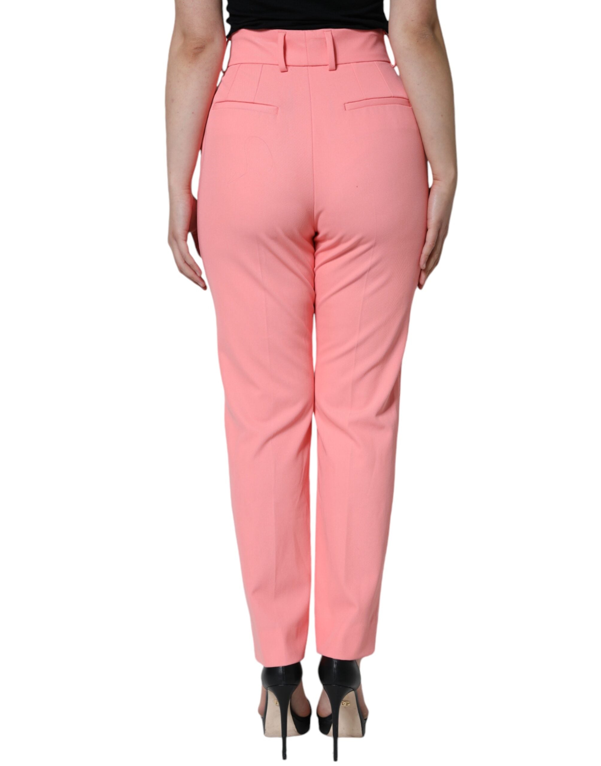 Dolce & Gabbana pink polyester trousers with a high waist and tapered leg-4