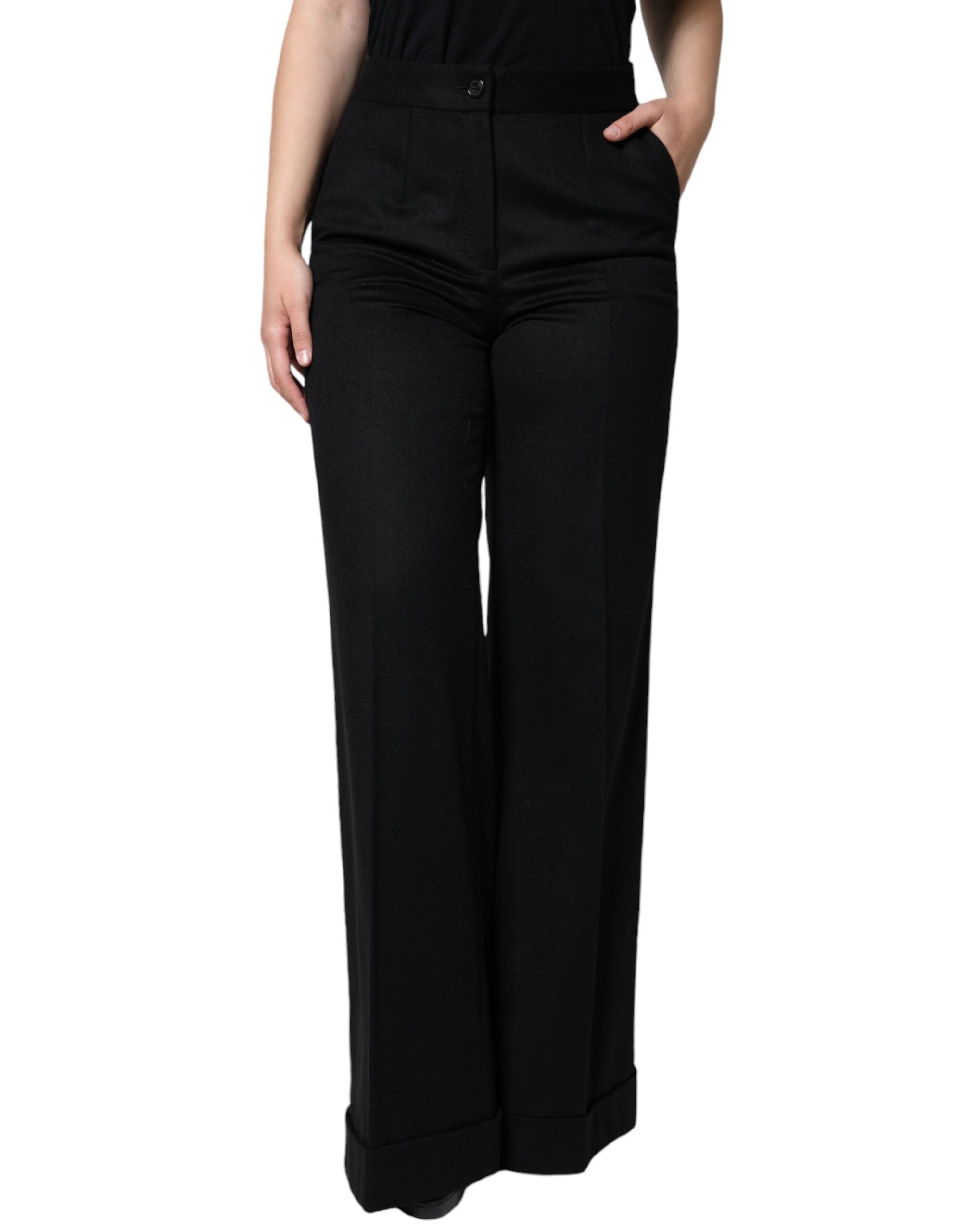 Dolce & Gabbana Schwarze Kaschmir Mid Waist Damen Boot Cut Hose-1
