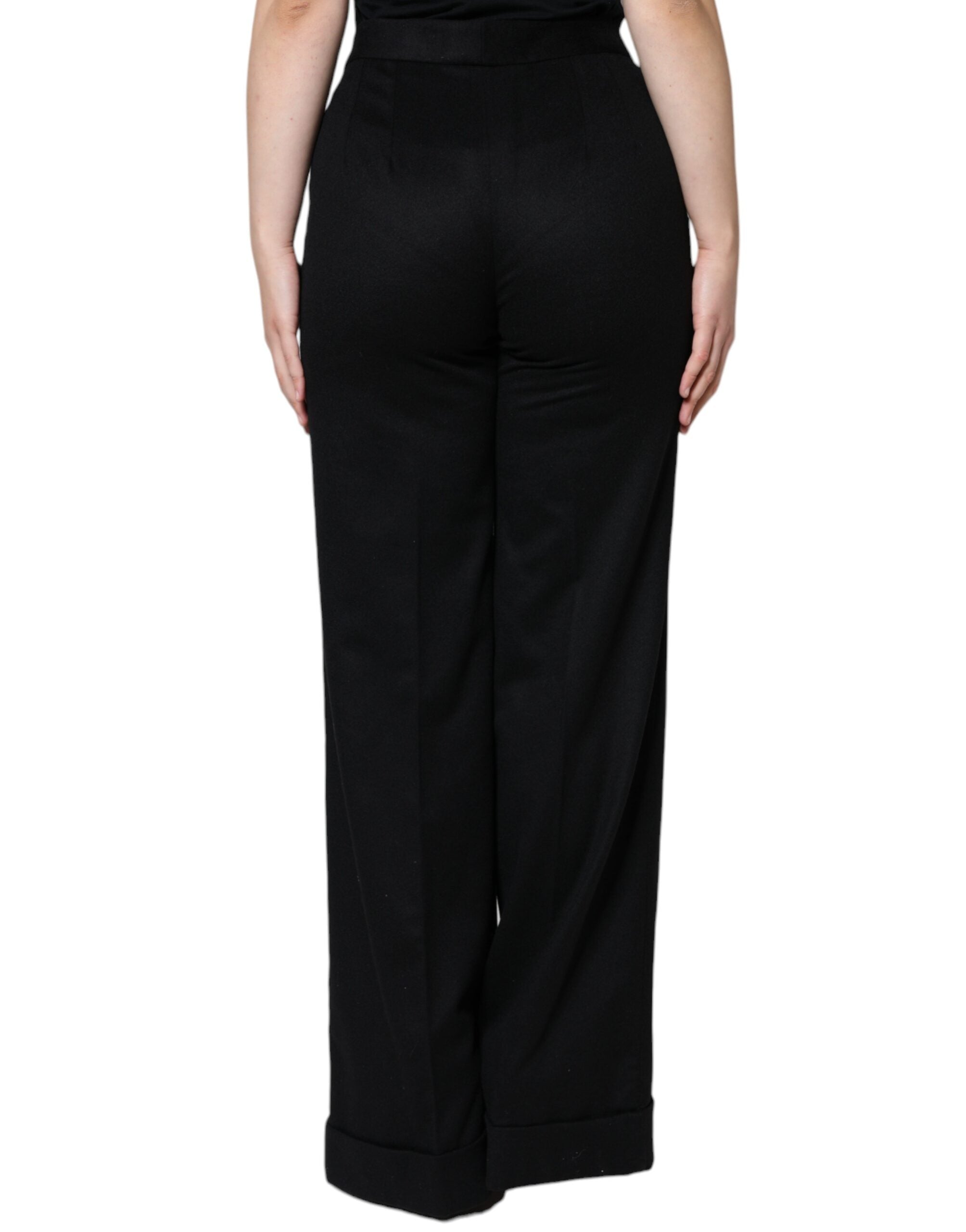 Dolce & Gabbana Schwarze Kaschmir Mid Waist Damen Boot Cut Hose-4