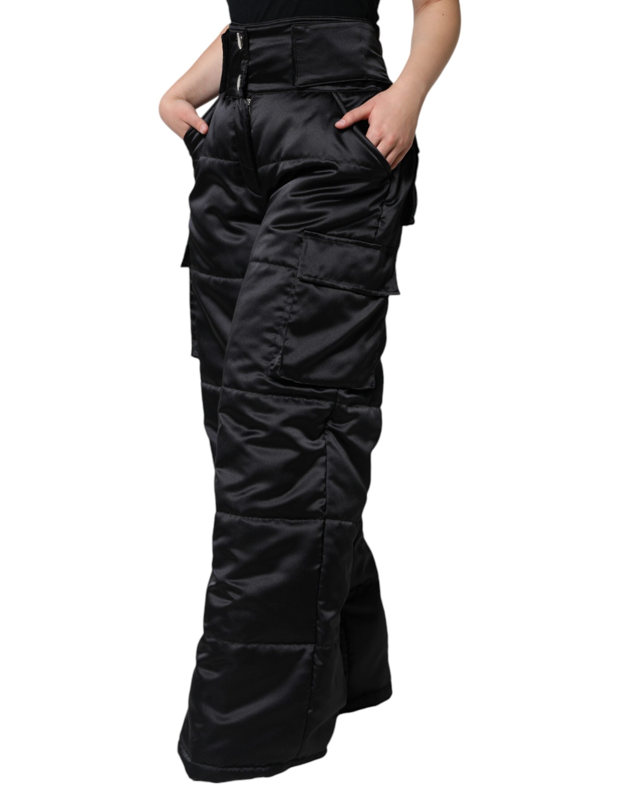 Dolce & Gabbana Black Quilted High-Waisted Boot Cut Pants for Women-3