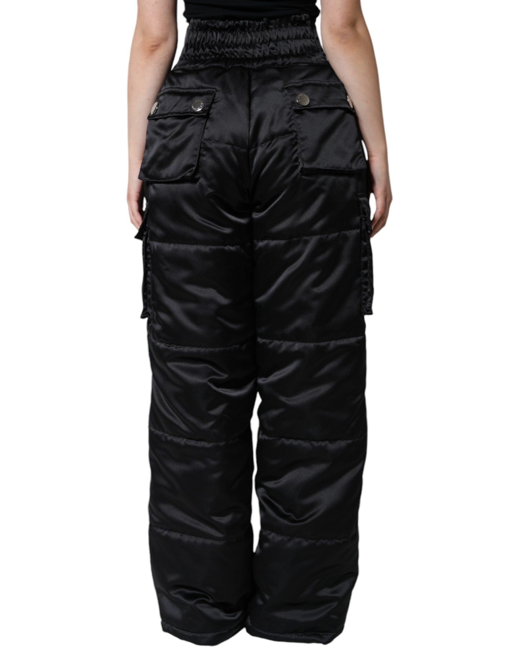 Dolce & Gabbana Black Quilted High-Waisted Boot Cut Pants for Women-4
