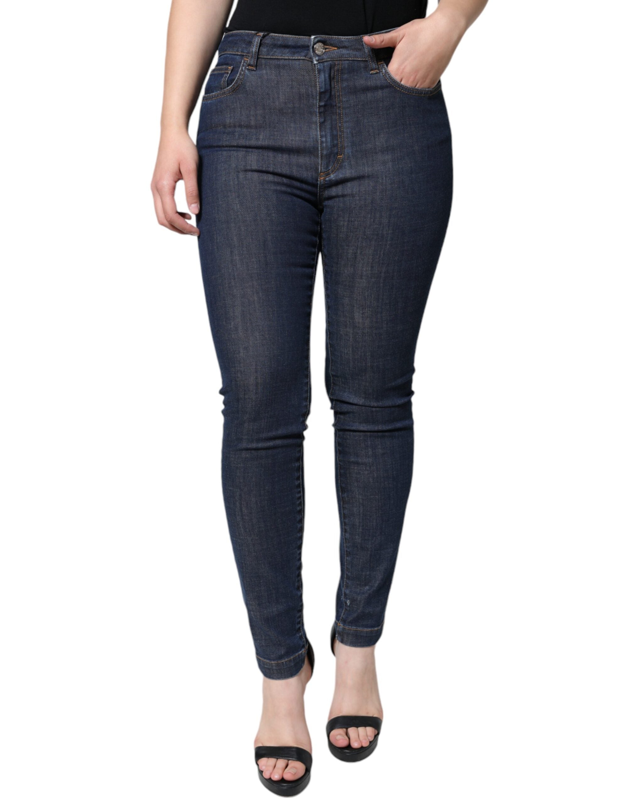 Dolce & Gabbana Dark Blue QUEEN Cotton Skinny Denim Jeans-2