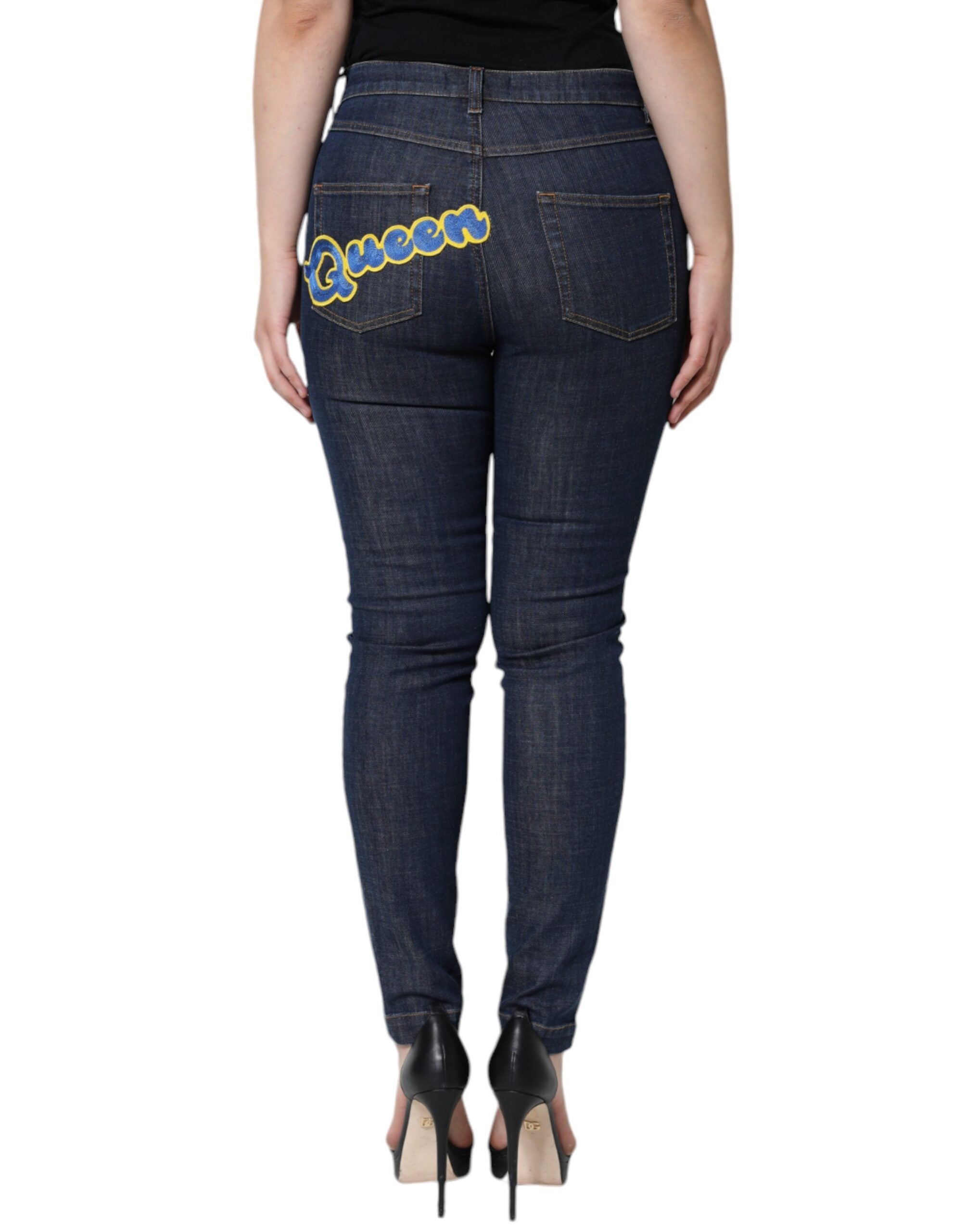 Dolce & Gabbana Dark Blue QUEEN Cotton Skinny Denim Jeans-3