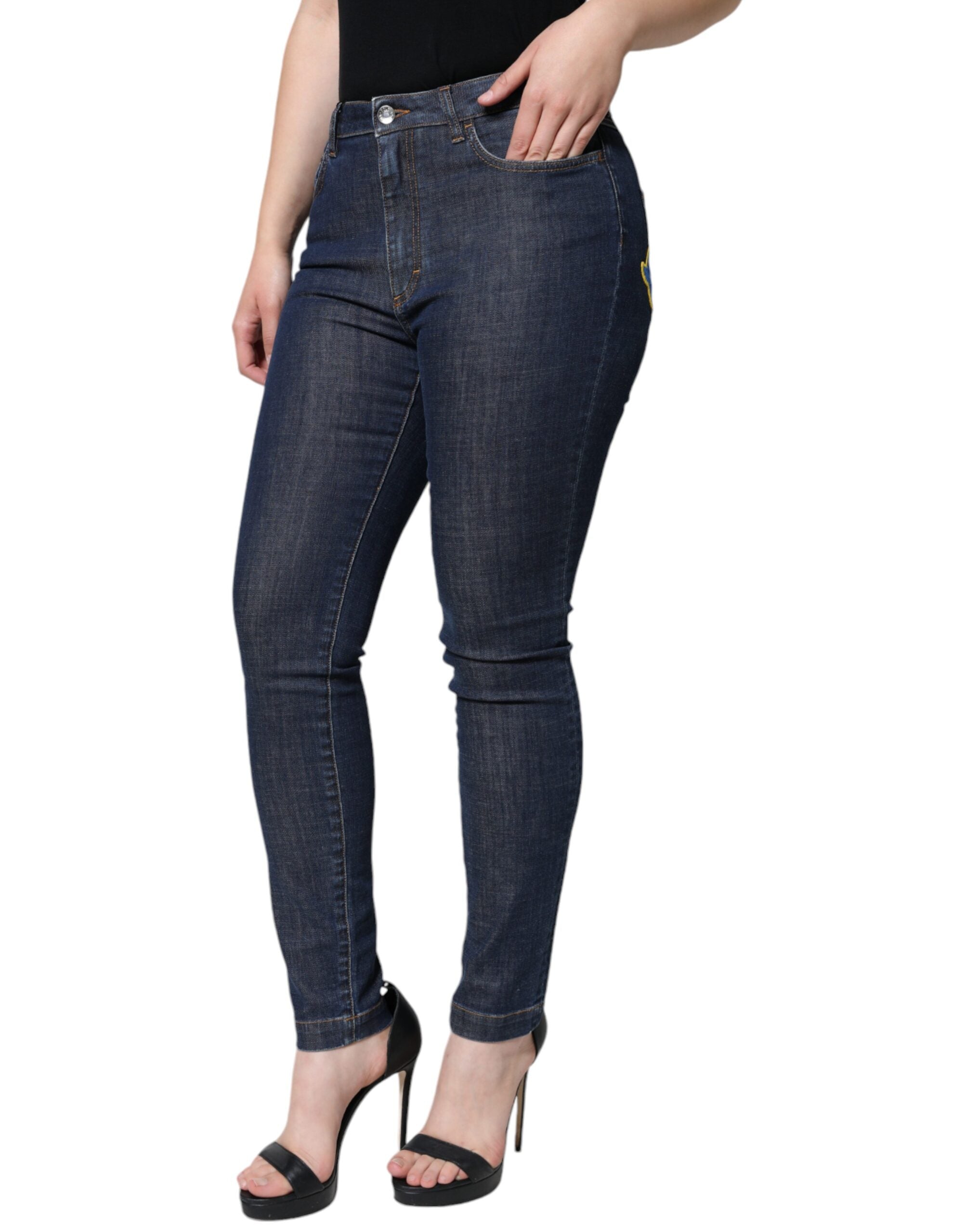 Dolce & Gabbana Dark Blue QUEEN Cotton Skinny Denim Jeans-4