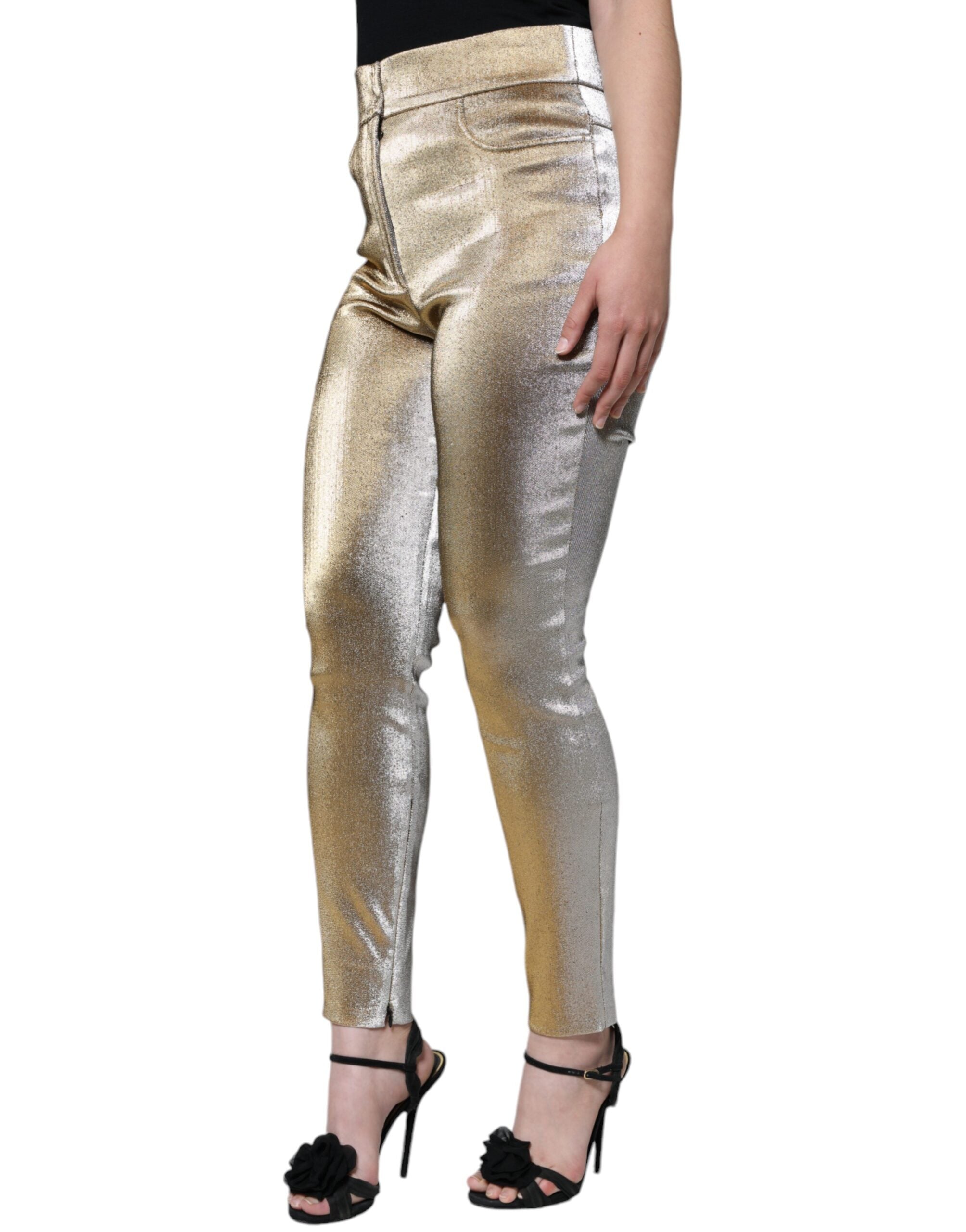Dolce & Gabbana Metallic High-Waisted Skinny Trousers in Gold-3