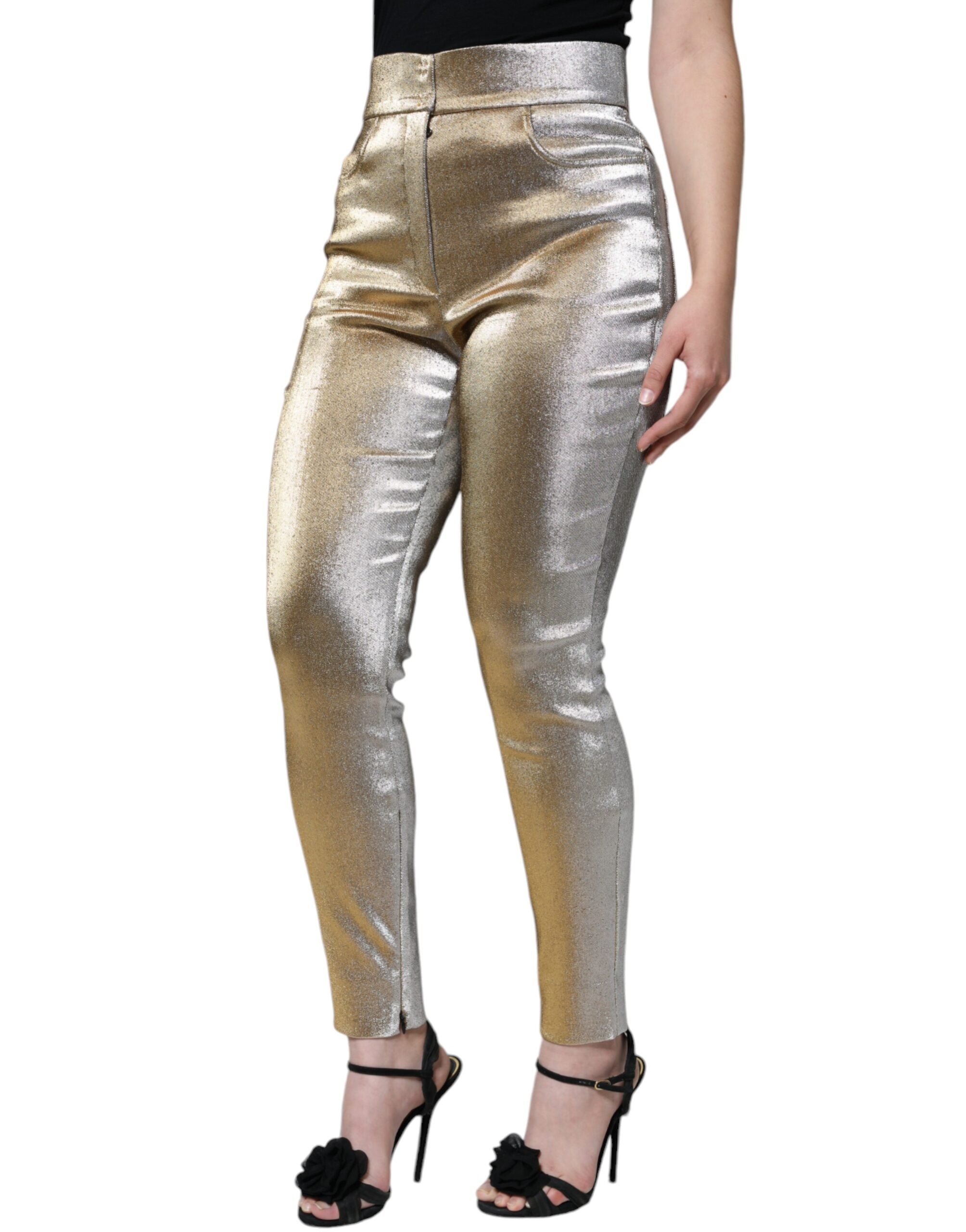 Dolce & Gabbana Metallic High-Waisted Skinny Trousers in Gold-4