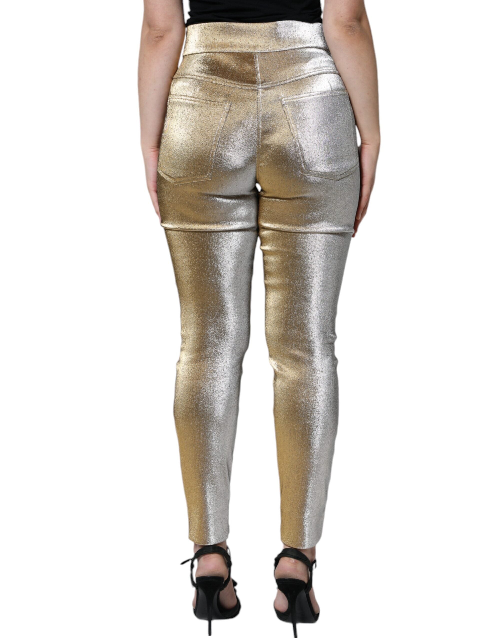 Dolce & Gabbana Metallic High-Waisted Skinny Trousers in Gold-5