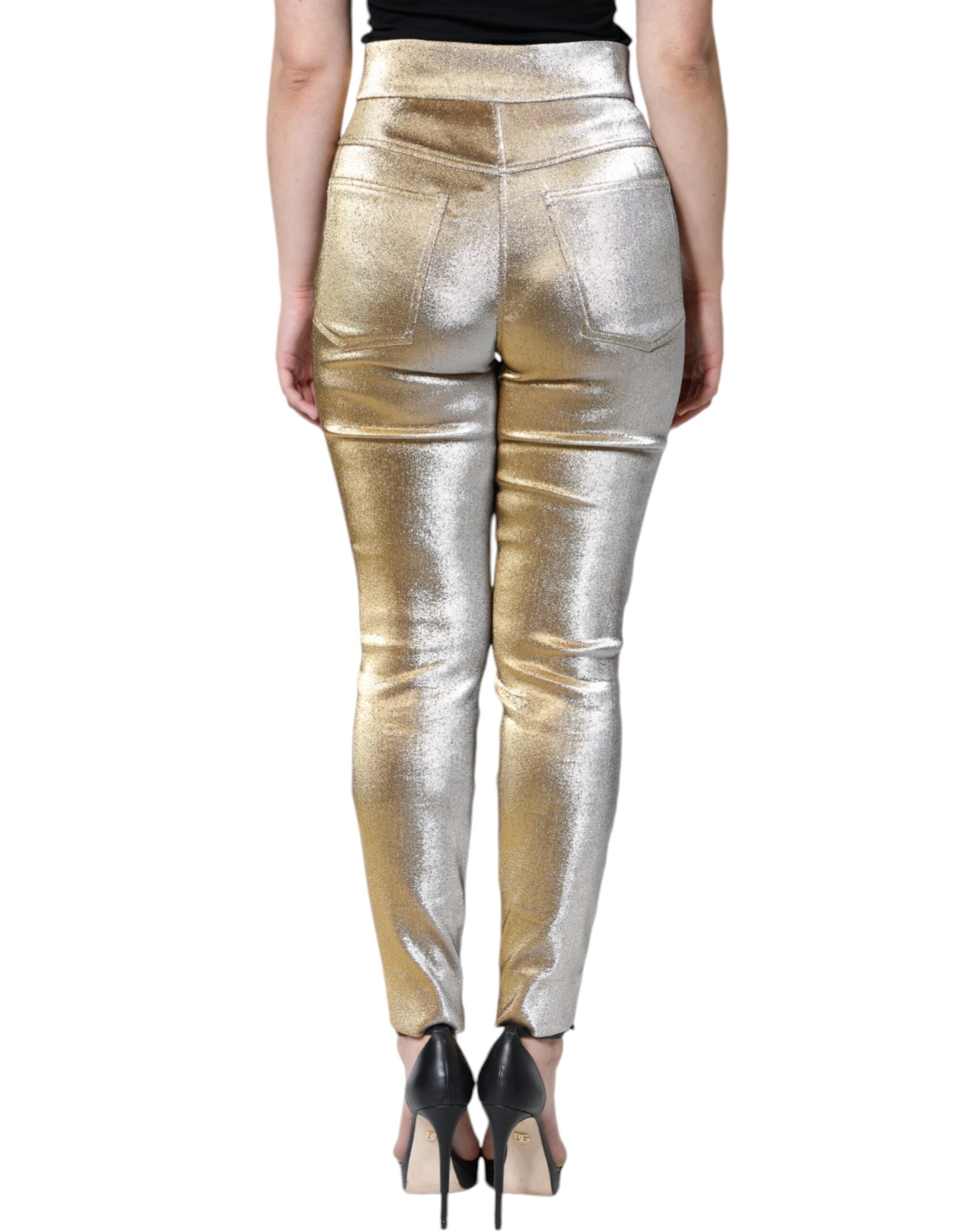 Dolce & Gabbana Metallic High-Waisted Skinny Trousers in Gold-6