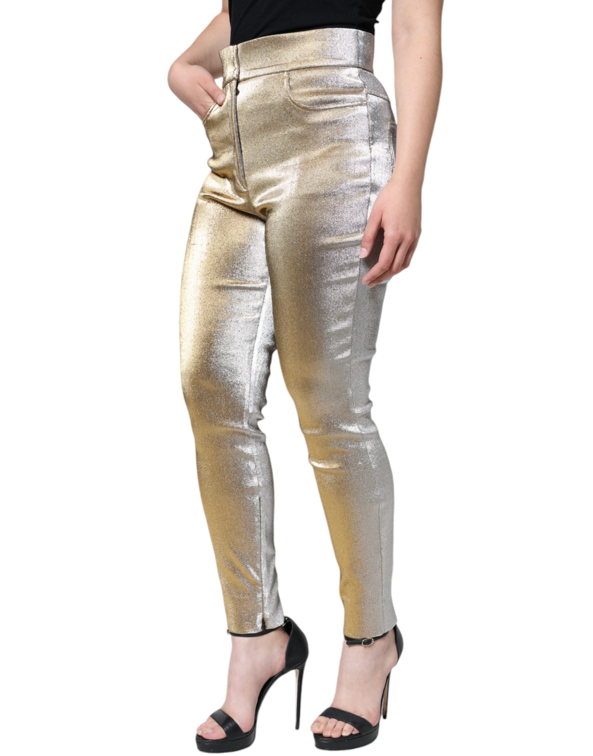 Dolce & Gabbana Metallic High-Waisted Skinny Trousers in Gold-7