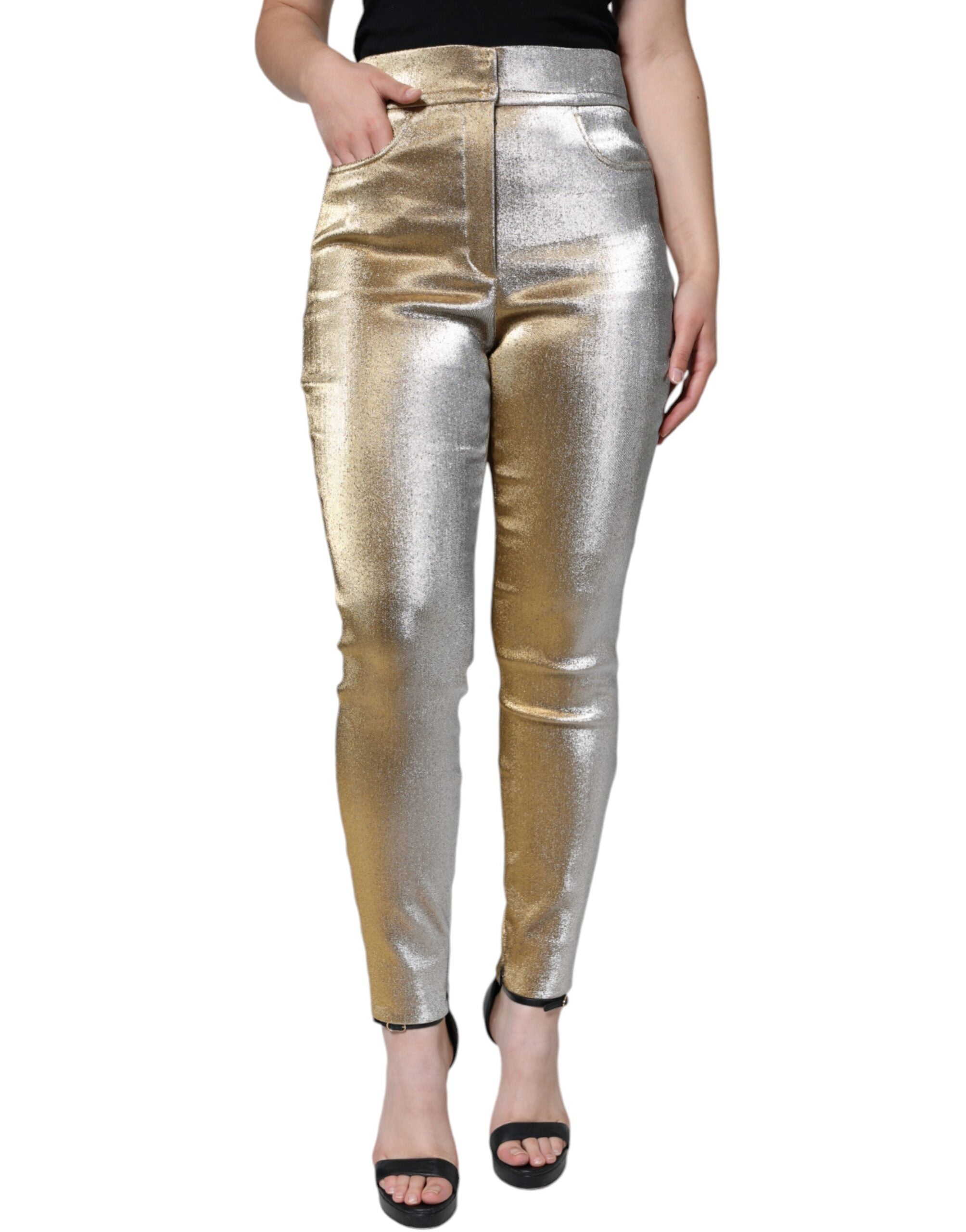 Dolce & Gabbana Metallic High-Waisted Skinny Trousers in Gold-8