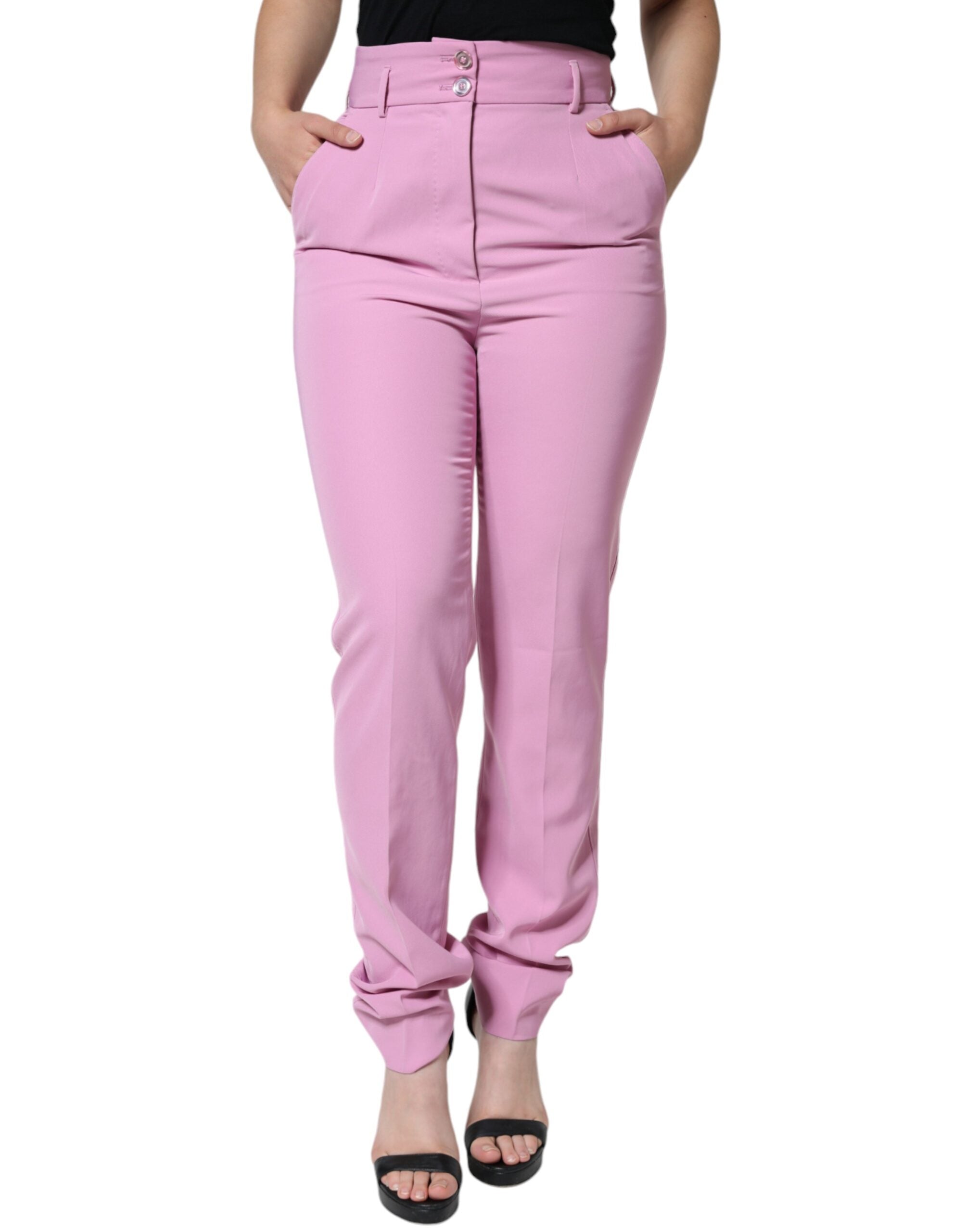 Dolce & Gabbana Pink High-Waisted and Tapered Polyester Trousers for Women-1