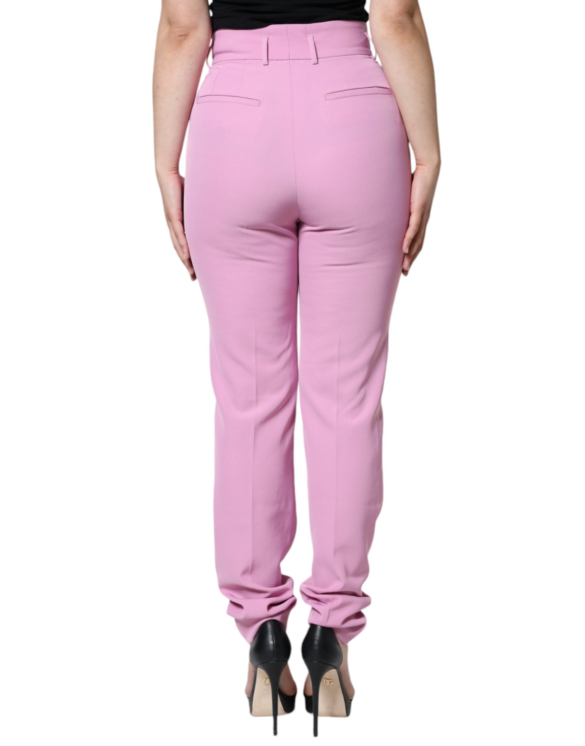 Dolce & Gabbana Pink High-Waisted and Tapered Polyester Trousers for Women-4