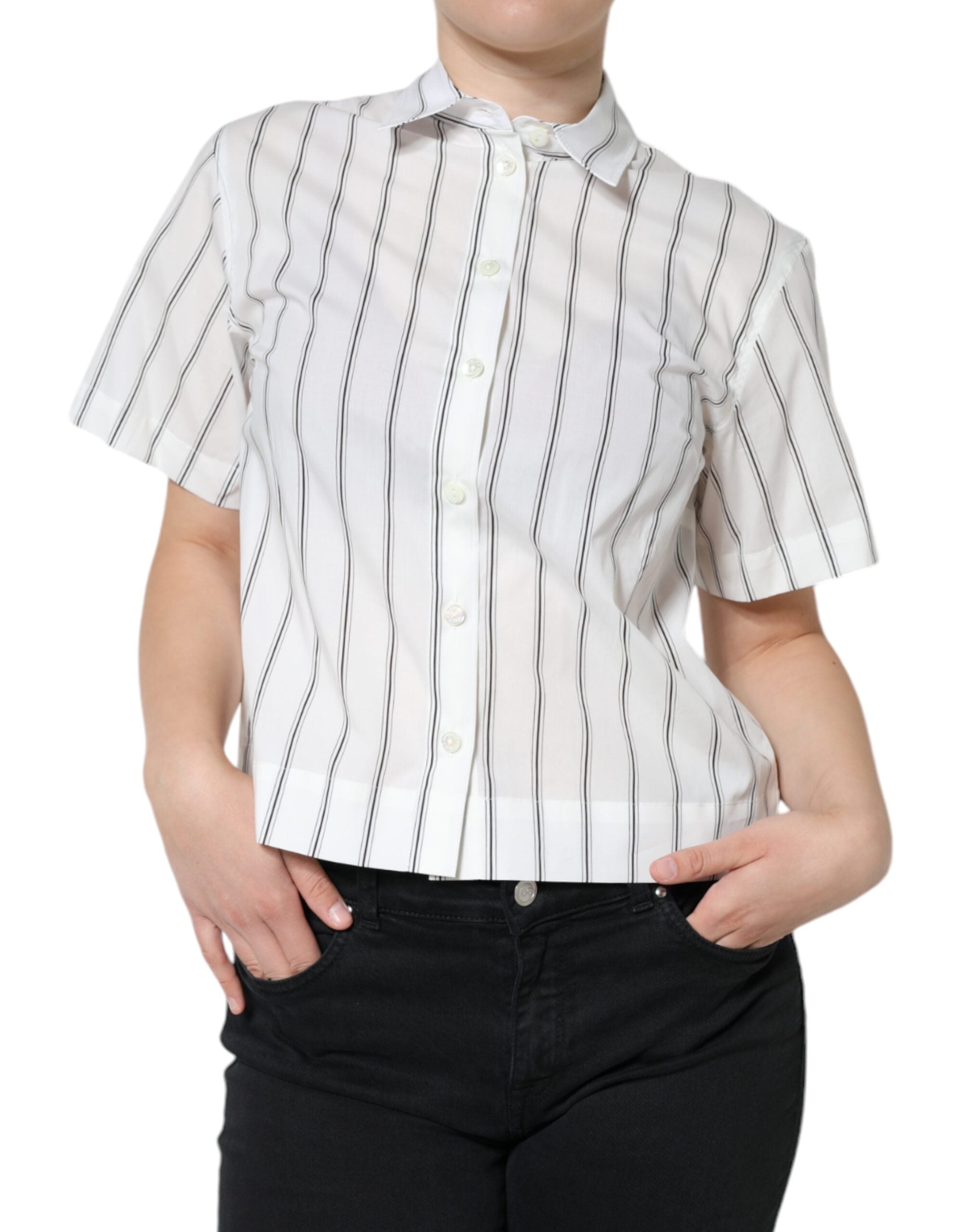 Dolce & Gabbana White striped short-sleeved polo shirt-2