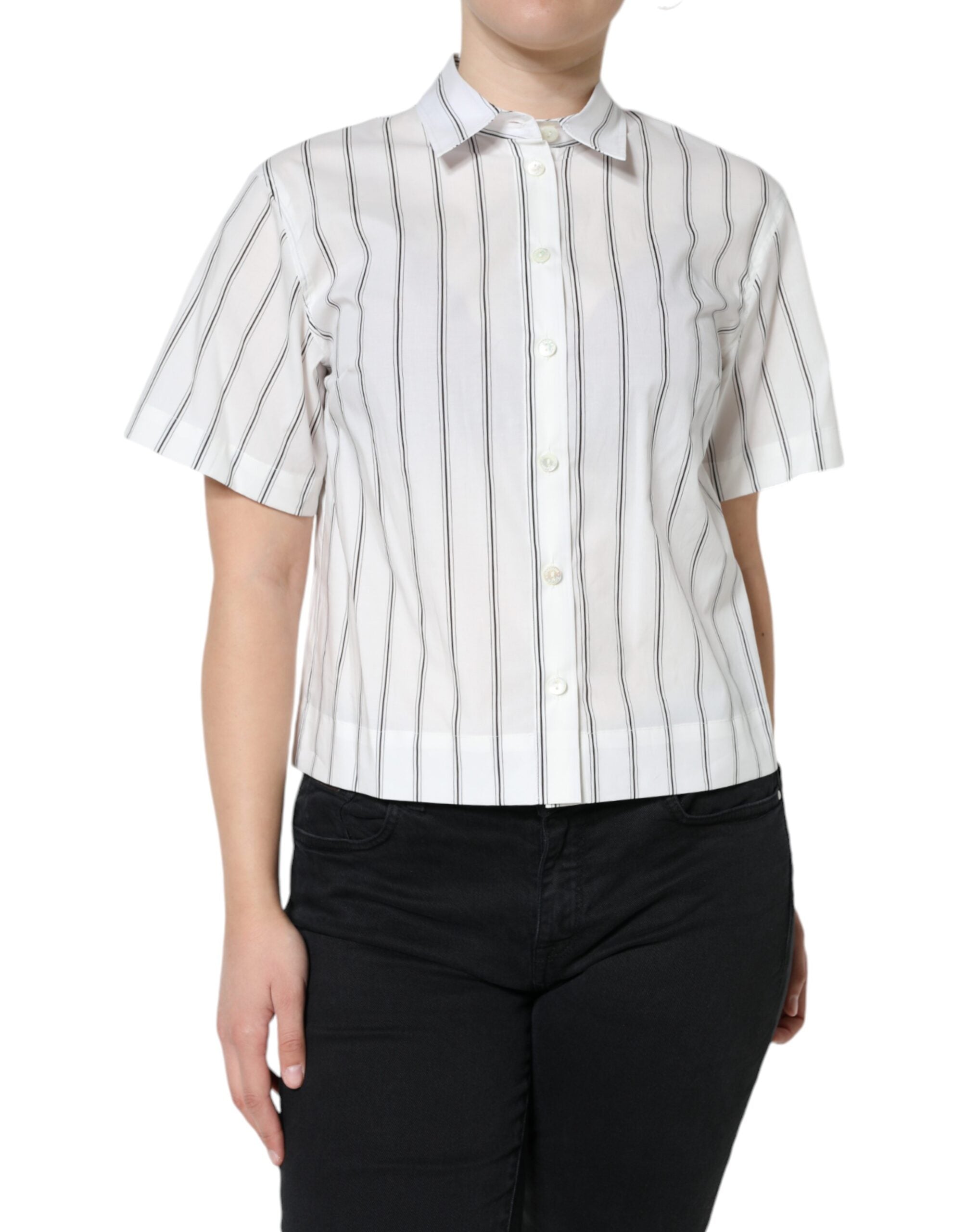 Dolce & Gabbana White striped short-sleeved polo shirt