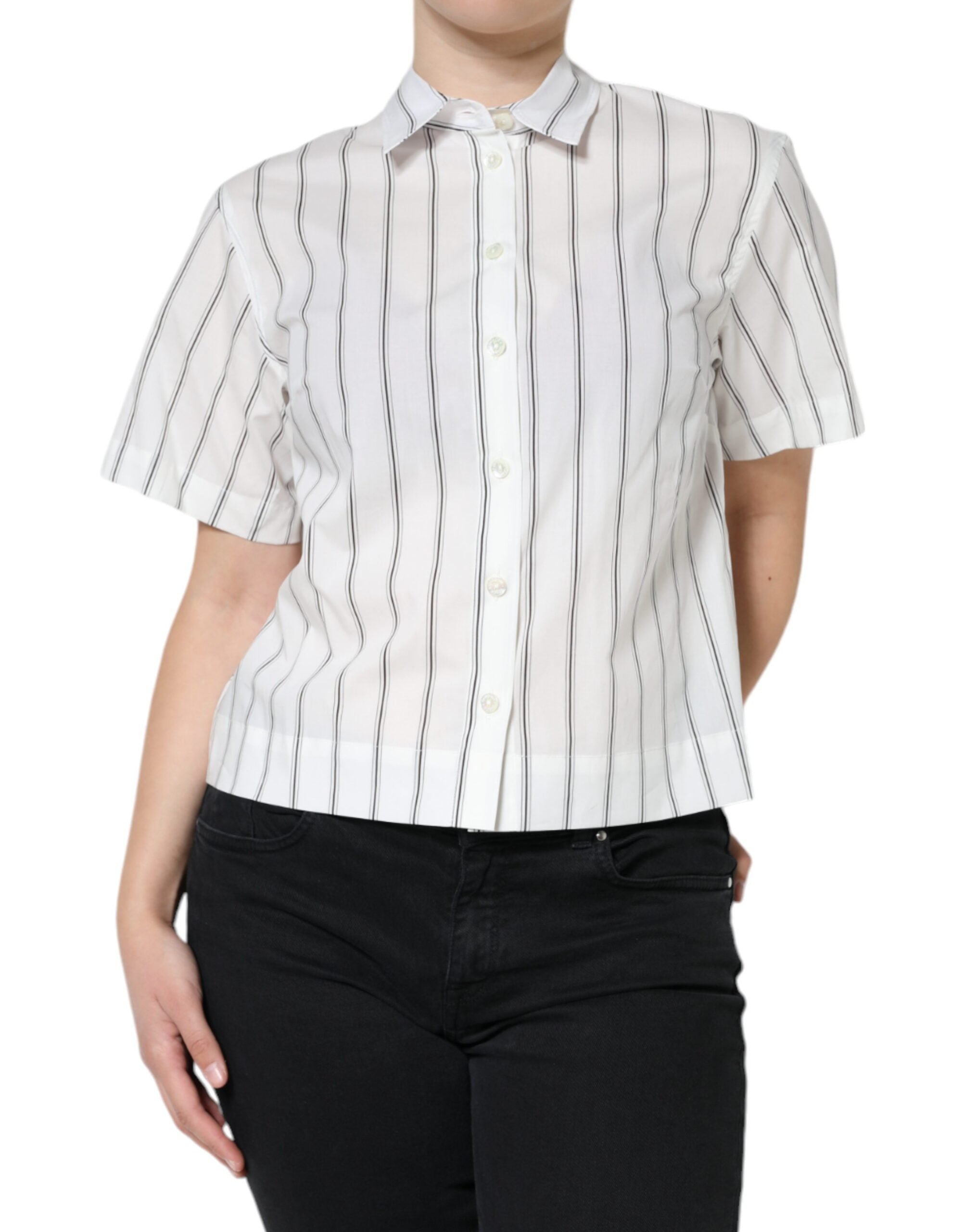 Dolce & Gabbana White striped short-sleeved polo shirt-4