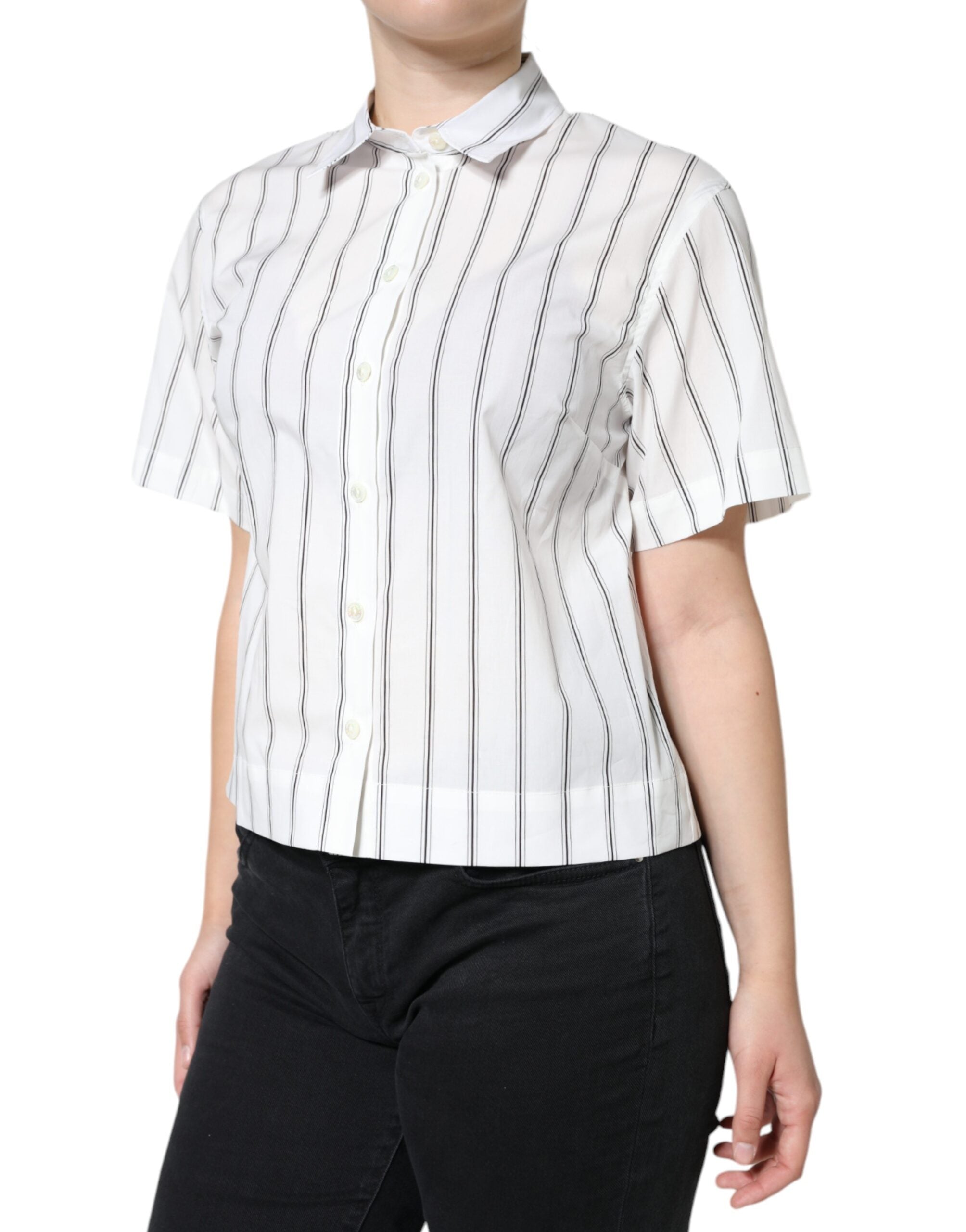Dolce & Gabbana White striped short-sleeved polo shirt-5