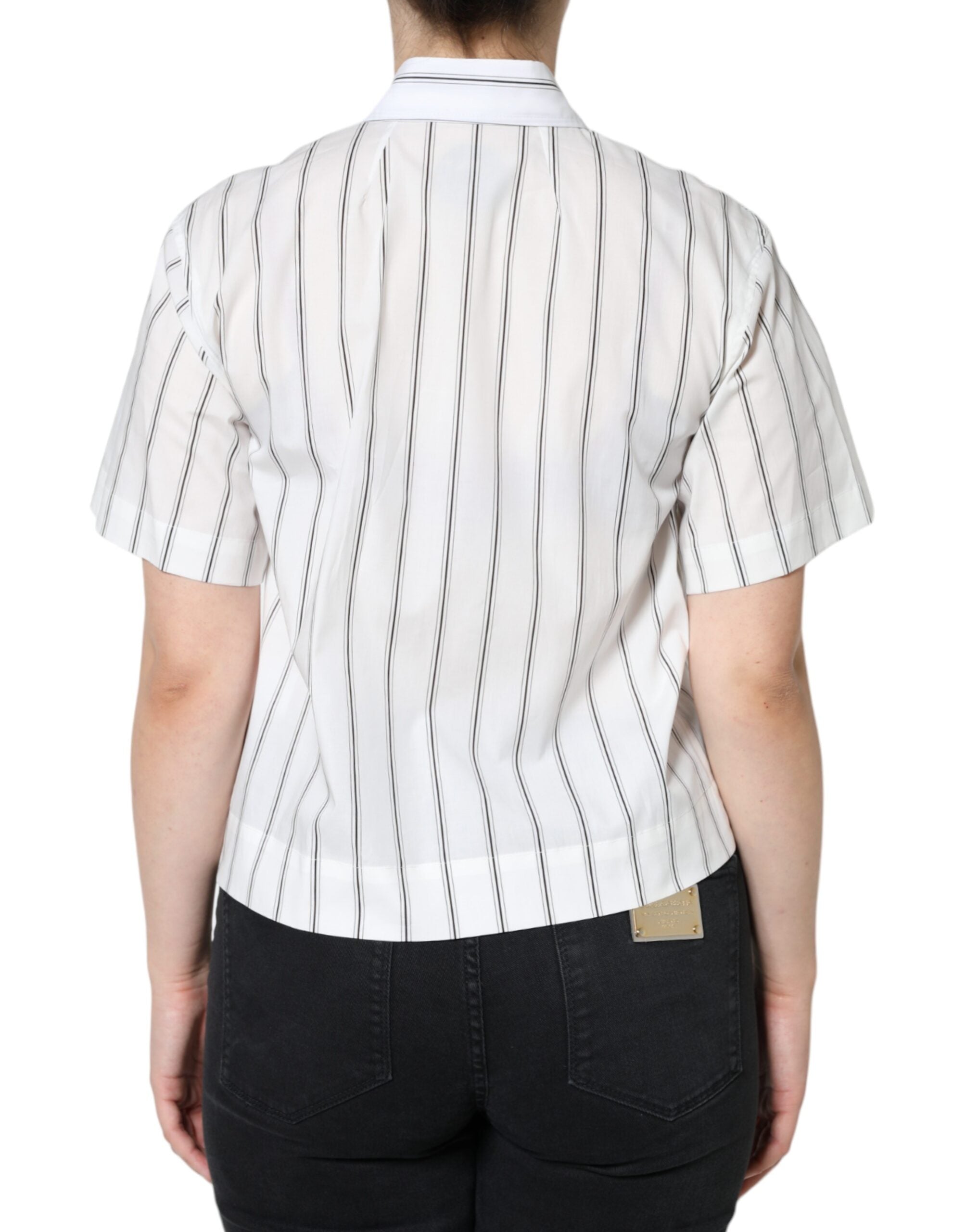 Dolce & Gabbana White striped short-sleeved polo shirt-8