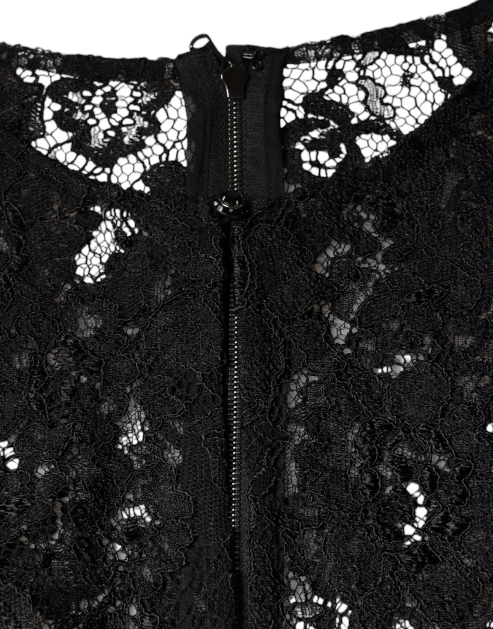 Dolce & Gabbana Schwarzes langärmeliges Top aus floraler Spitze mit Durchblick-6