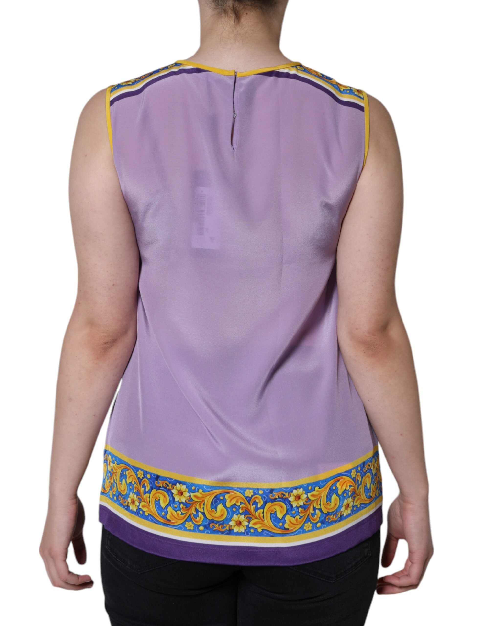 Dolce & Gabbana Camiseta sin mangas con estampado Caponata Siciliana de seda morada-4