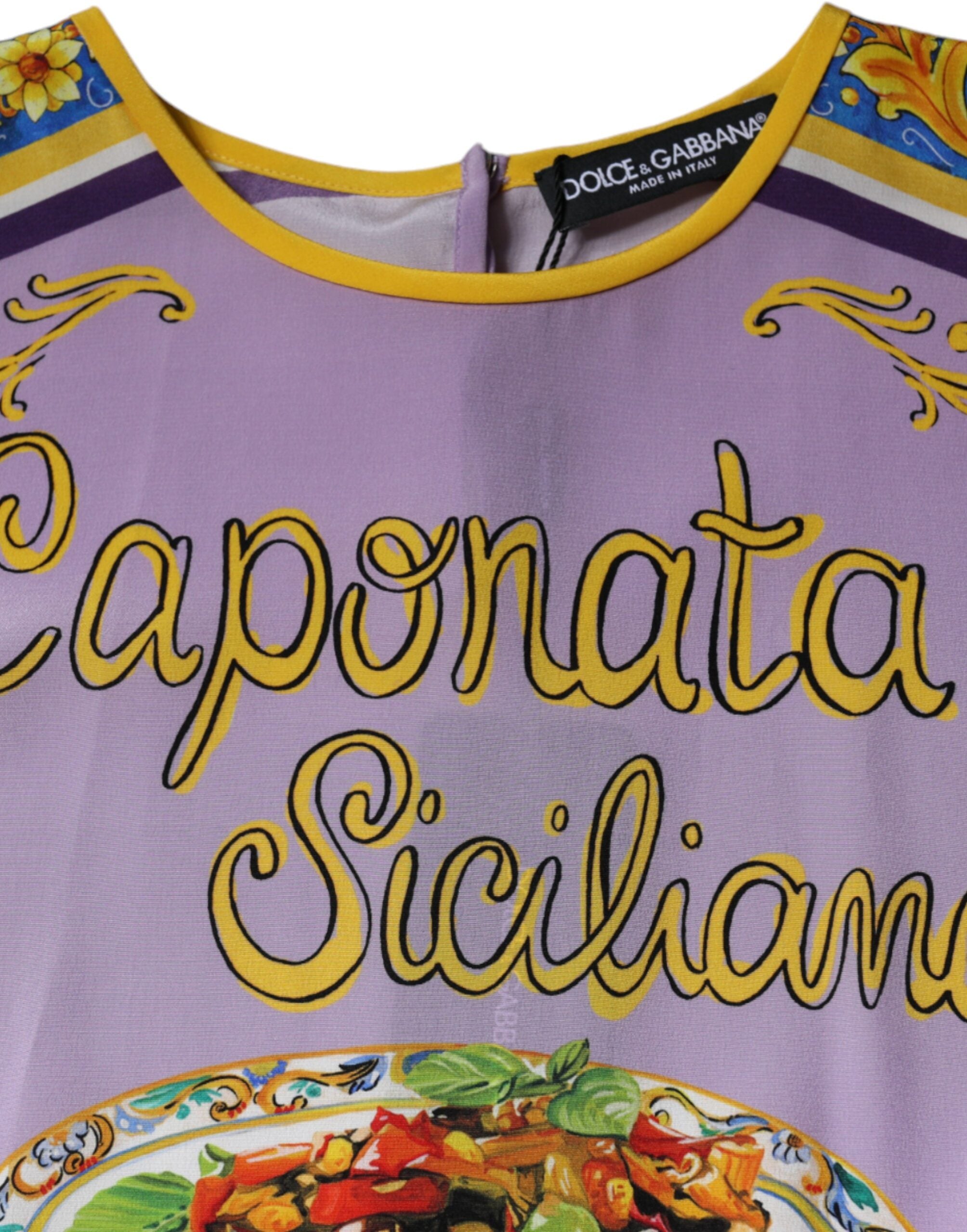 Dolce & Gabbana Camiseta sin mangas con estampado Caponata Siciliana de seda morada-7