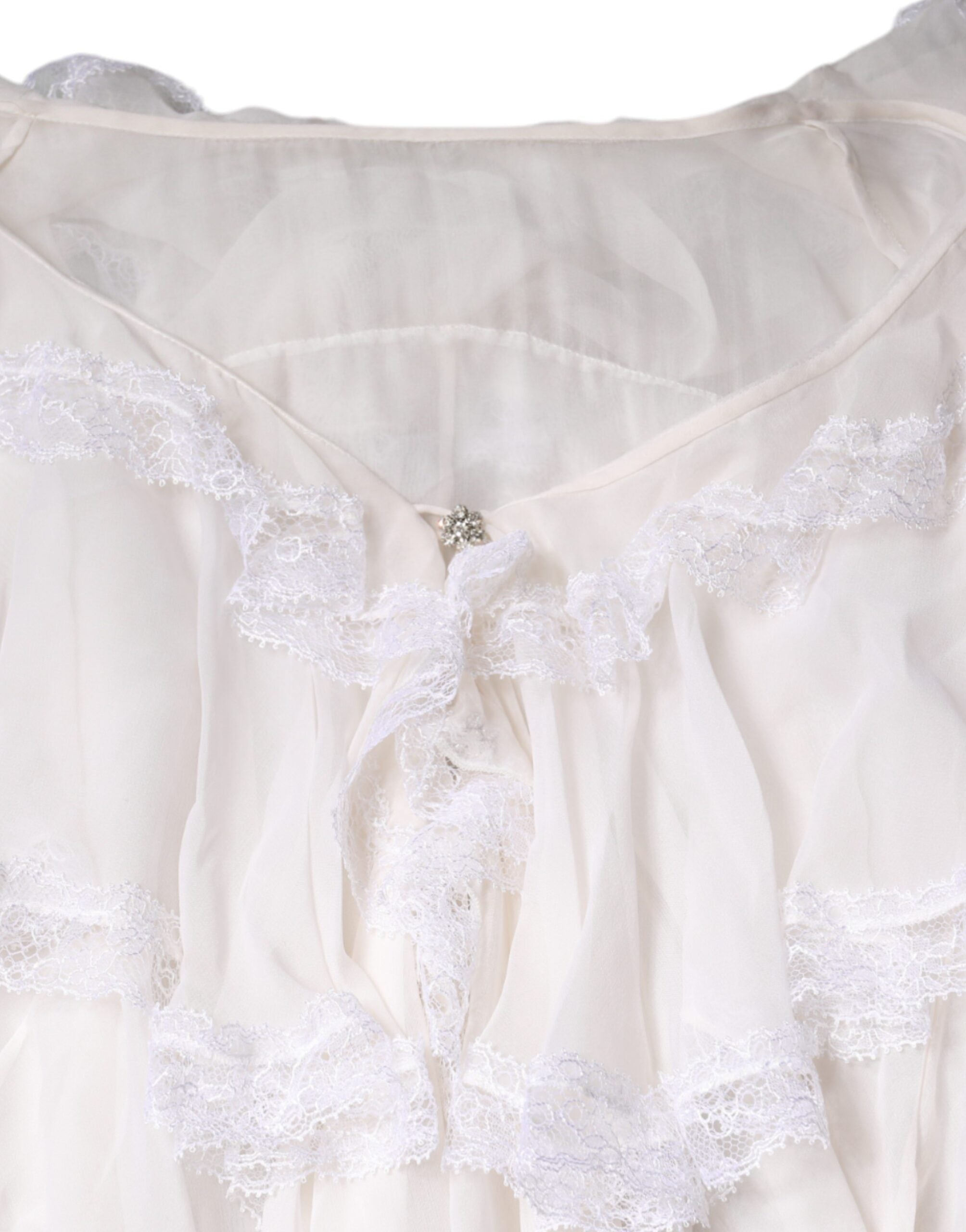Dolce & Gabbana White Long Sleeve Blouse Top with Ruffles and Lace-6