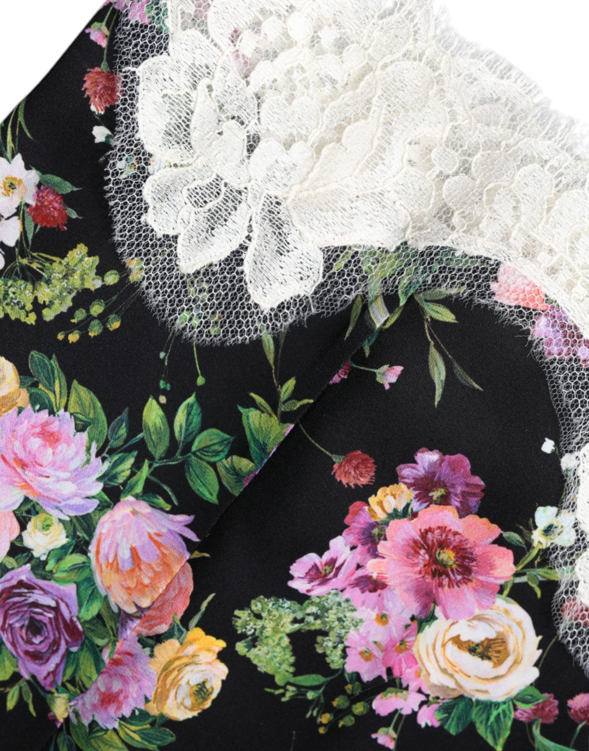 Dolce & Gabbana Schwarzes Blusentop mit floraler Spitze und kurzen Ärmeln-6