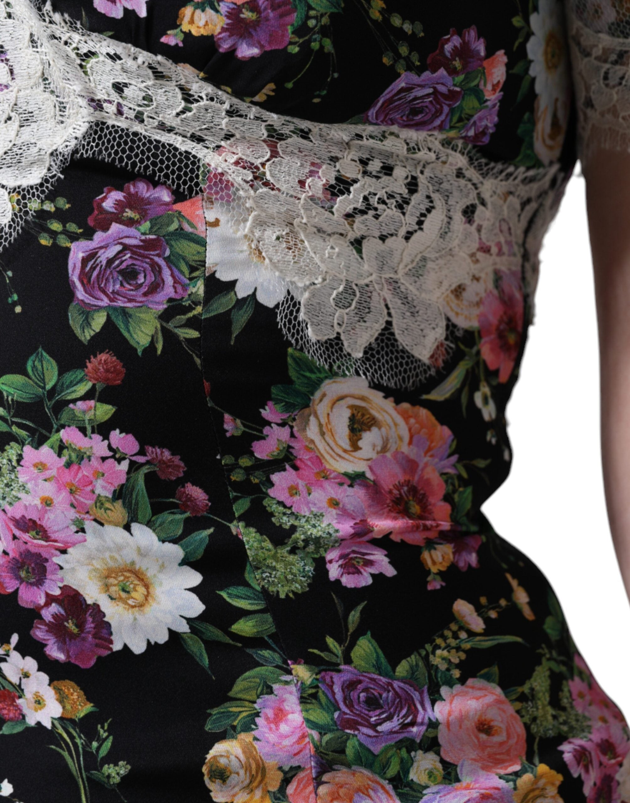 Dolce & Gabbana Schwarzes Blusentop mit floraler Spitze und kurzen Ärmeln-8