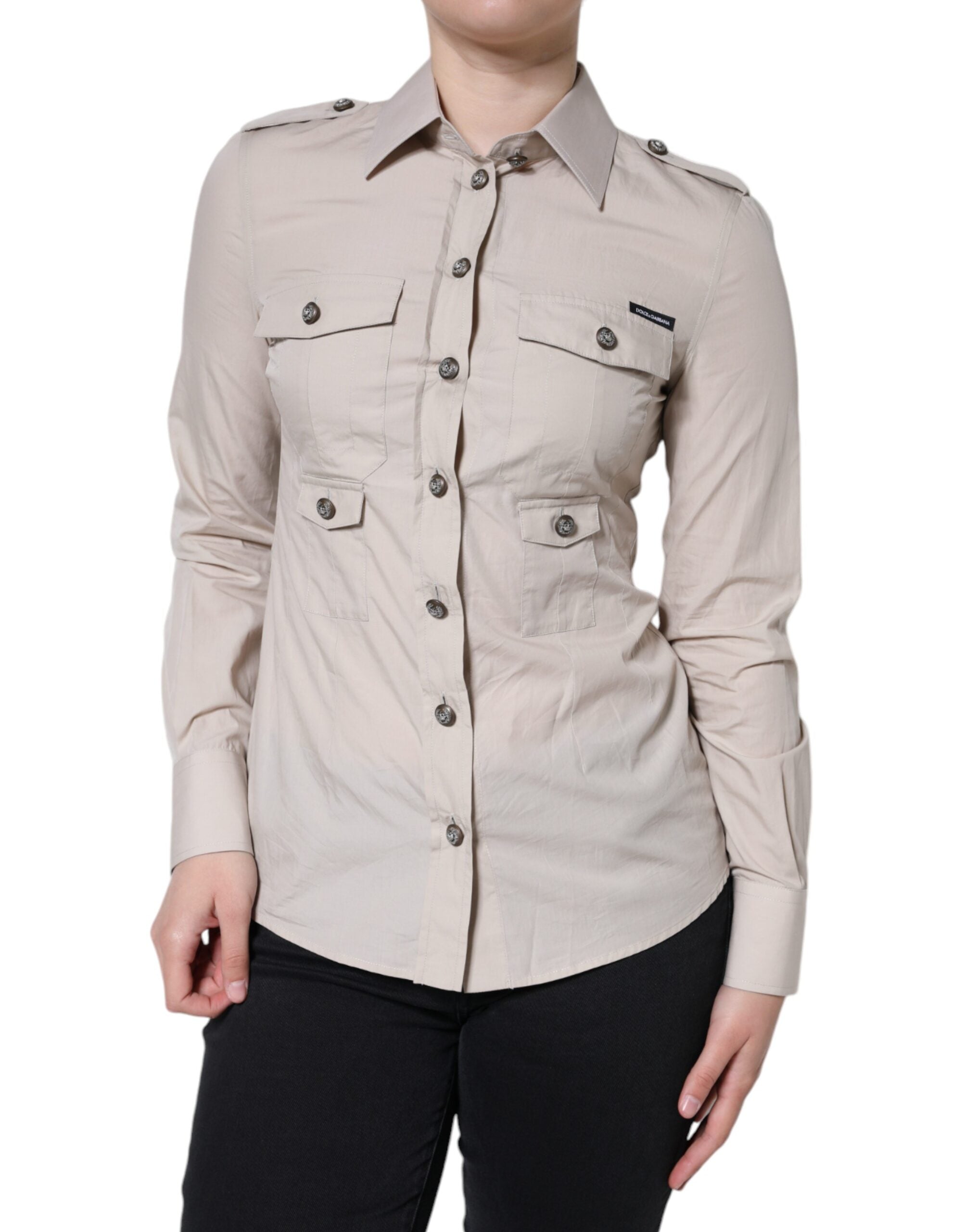 Dolce & Gabbana beige cotton shirt with collar and button placket-2