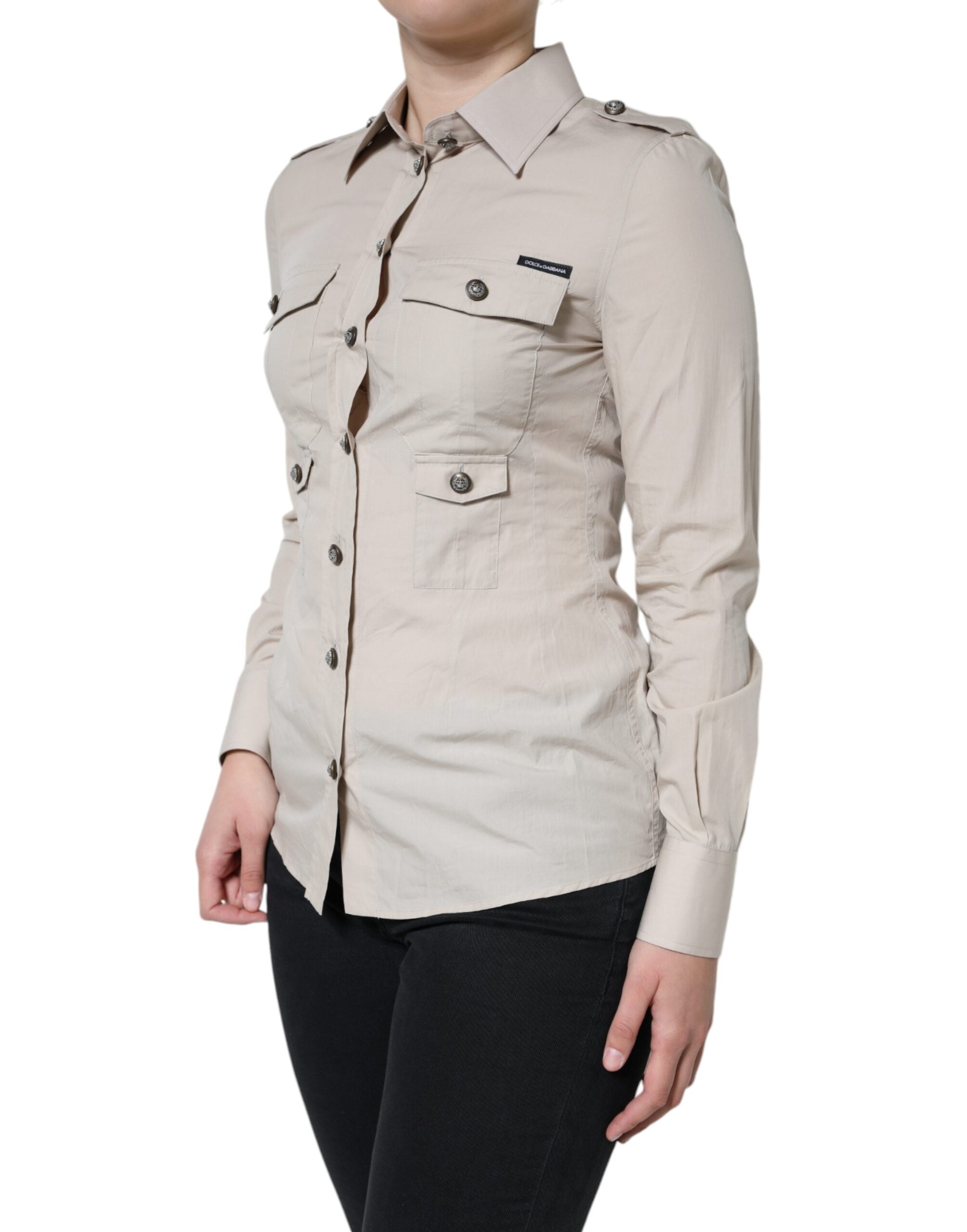 Dolce & Gabbana beige cotton shirt with collar and button placket-3
