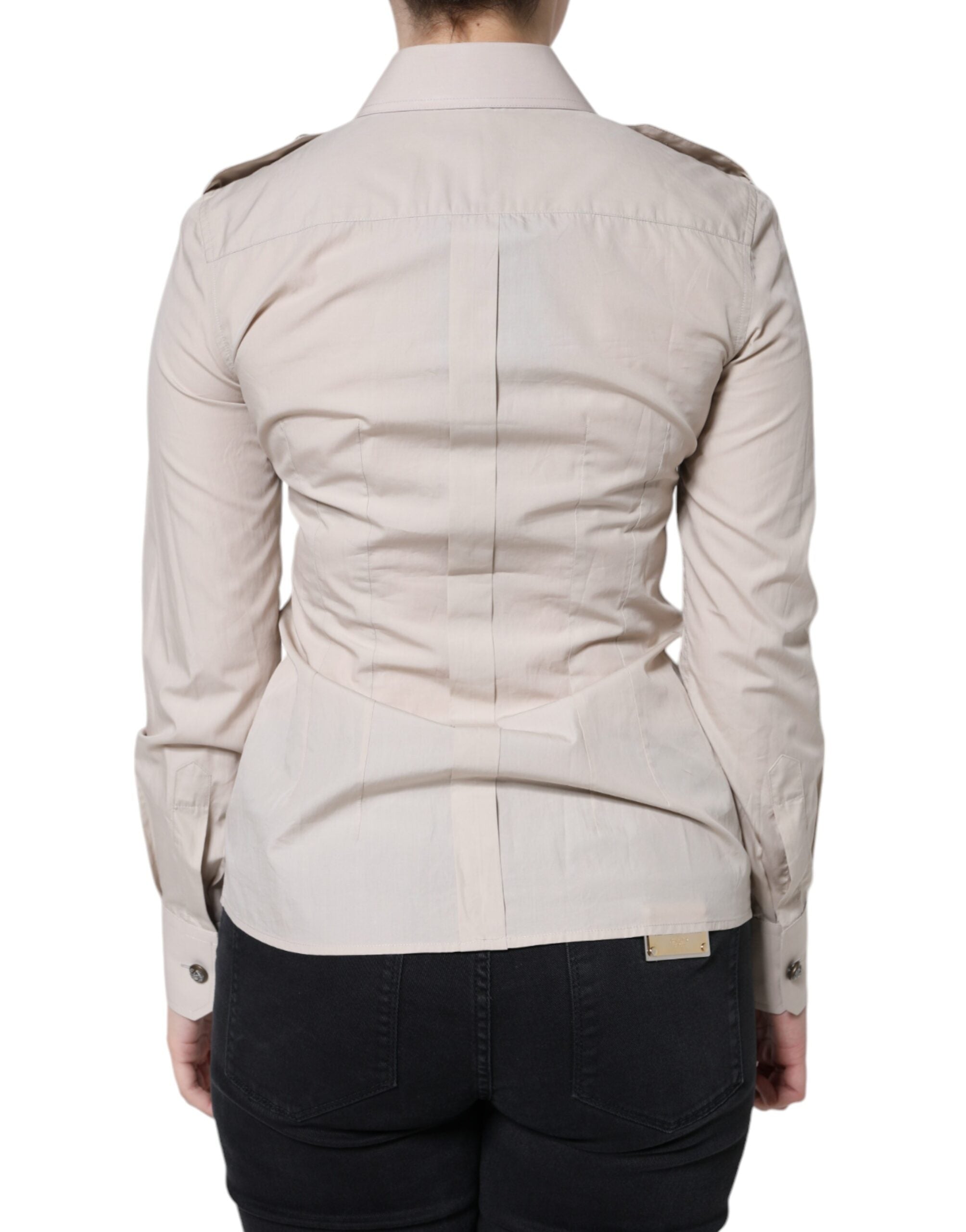 Dolce & Gabbana beige cotton shirt with collar and button placket-4