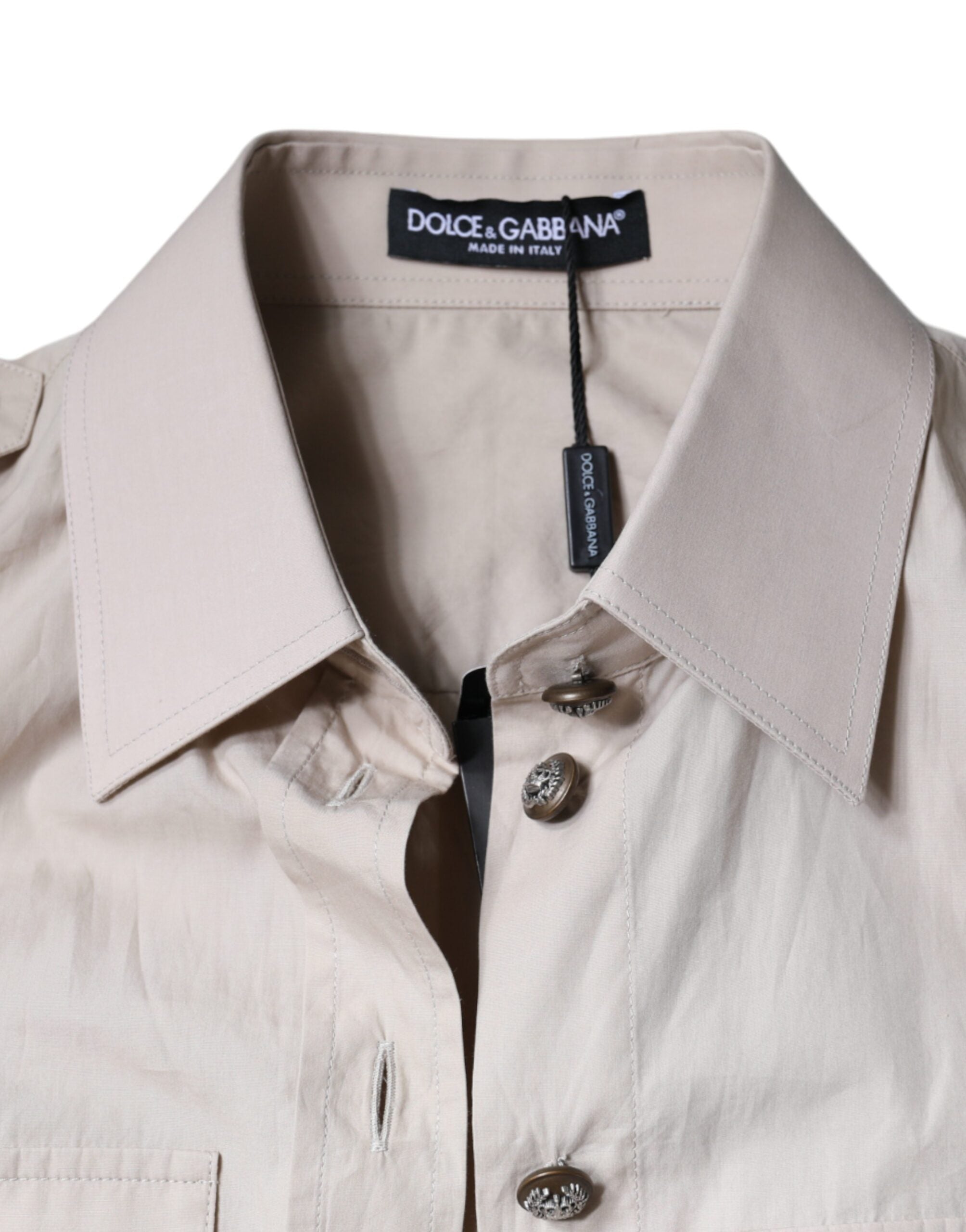 Dolce & Gabbana beige cotton shirt with collar and button placket-6