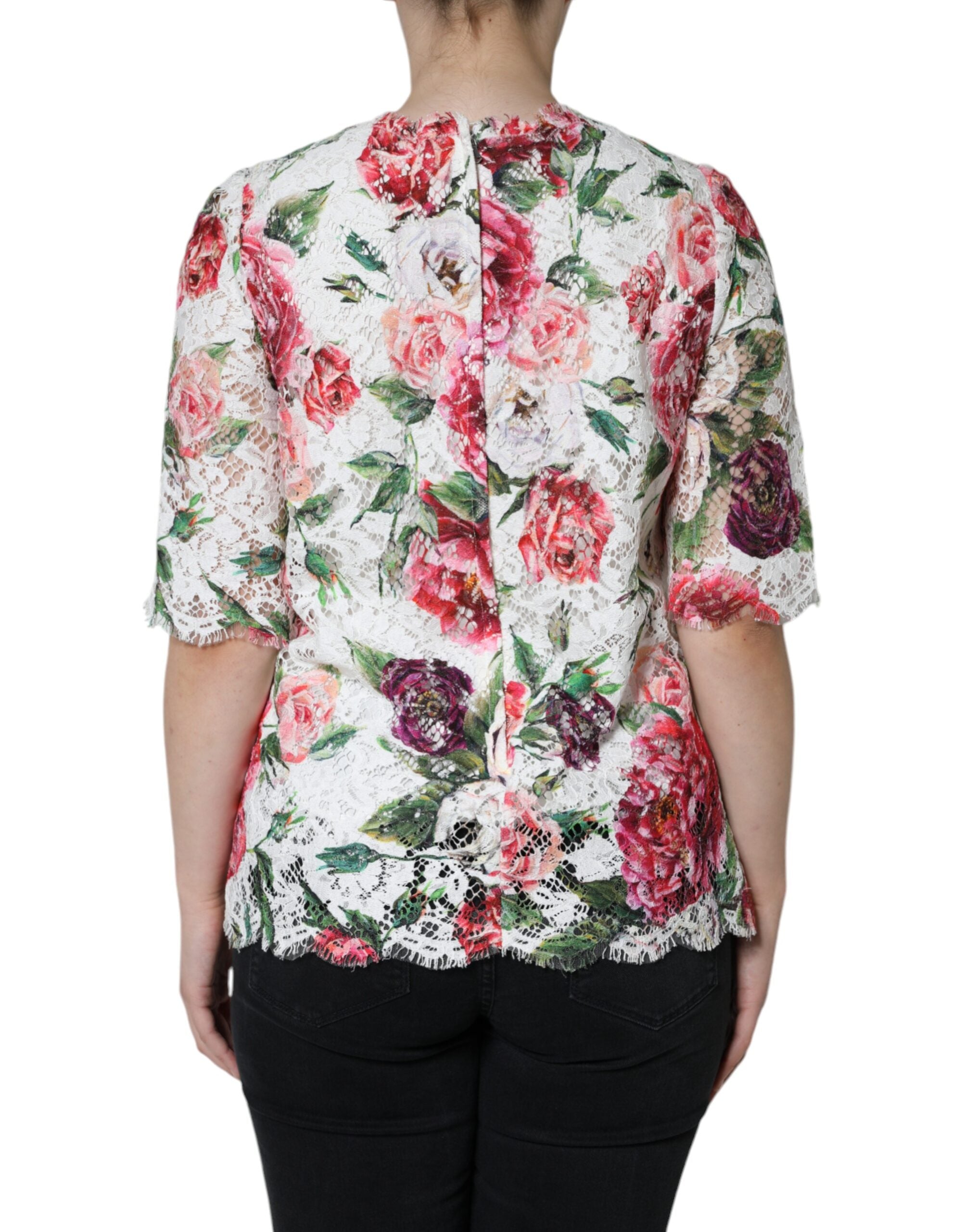 Dolce & Gabbana White Peony Lace Short Sleeve Blouse Top-4
