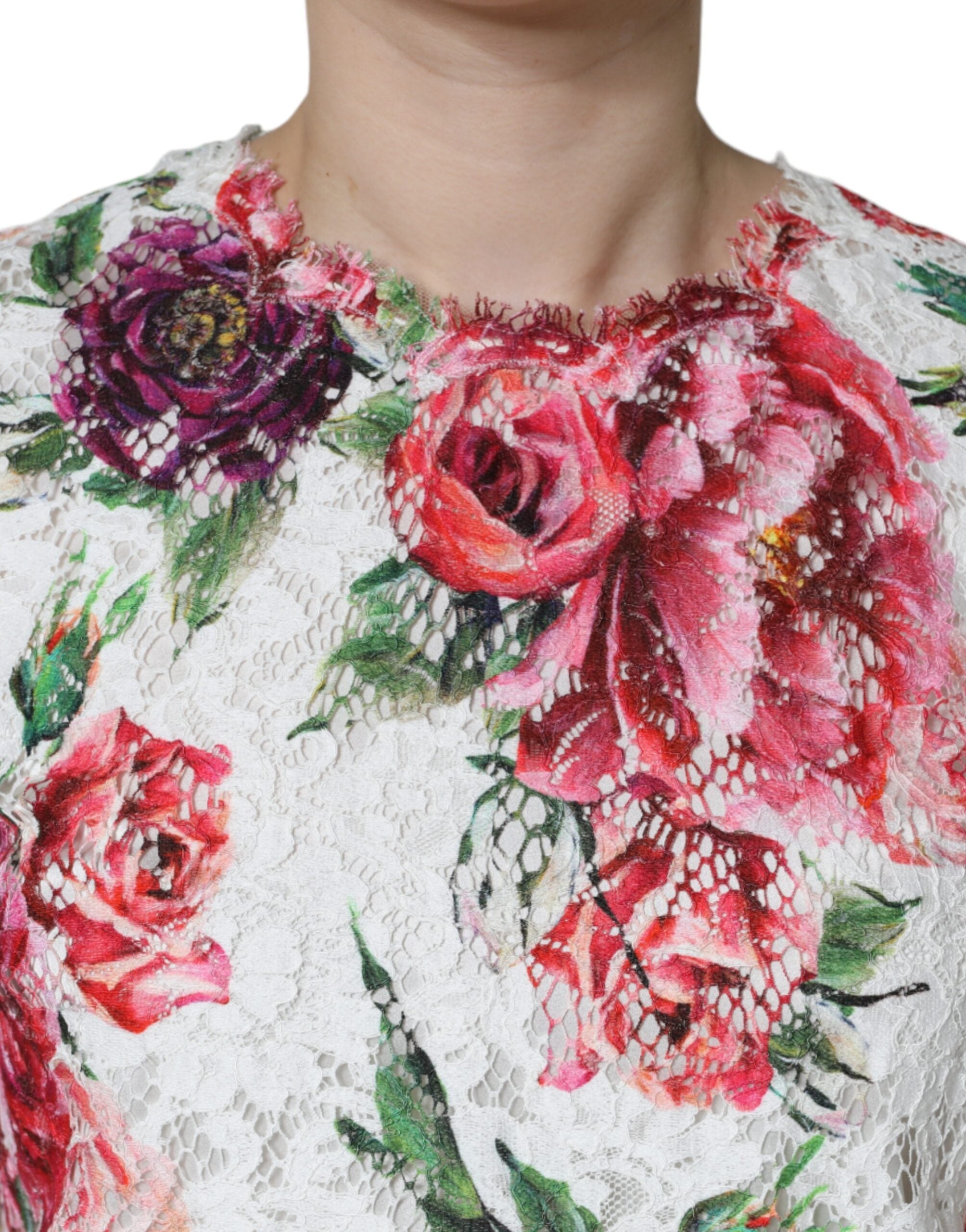 Dolce & Gabbana White Peony Lace Short Sleeve Blouse Top-5