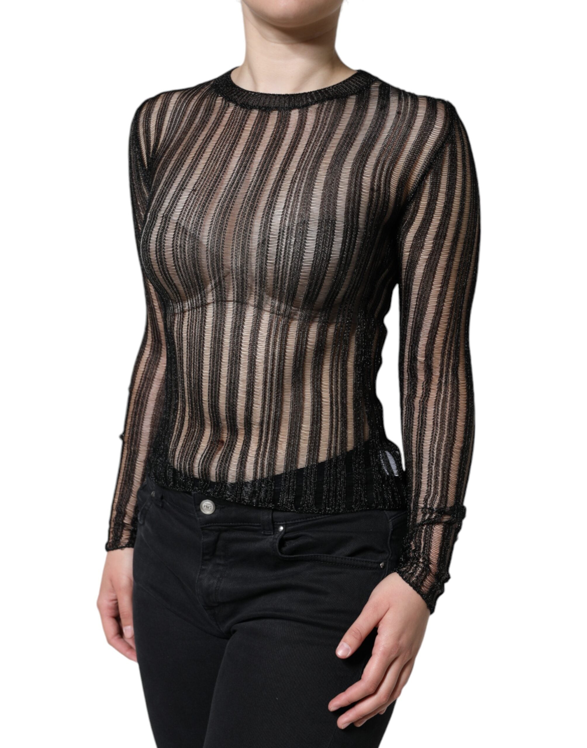 Dolce & Gabbana black striped see-through long-sleeved top-3