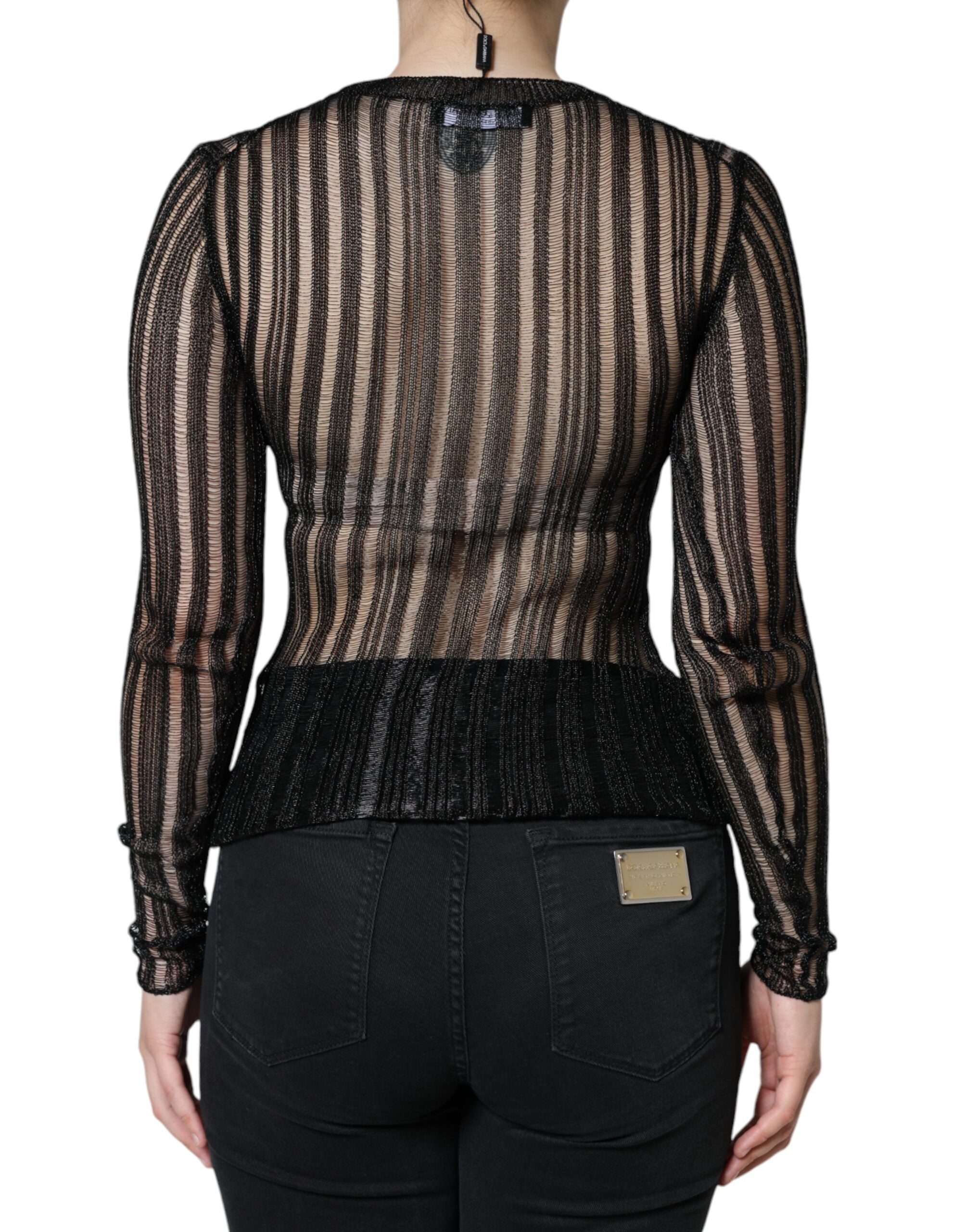 Dolce & Gabbana black striped see-through long-sleeved top-4