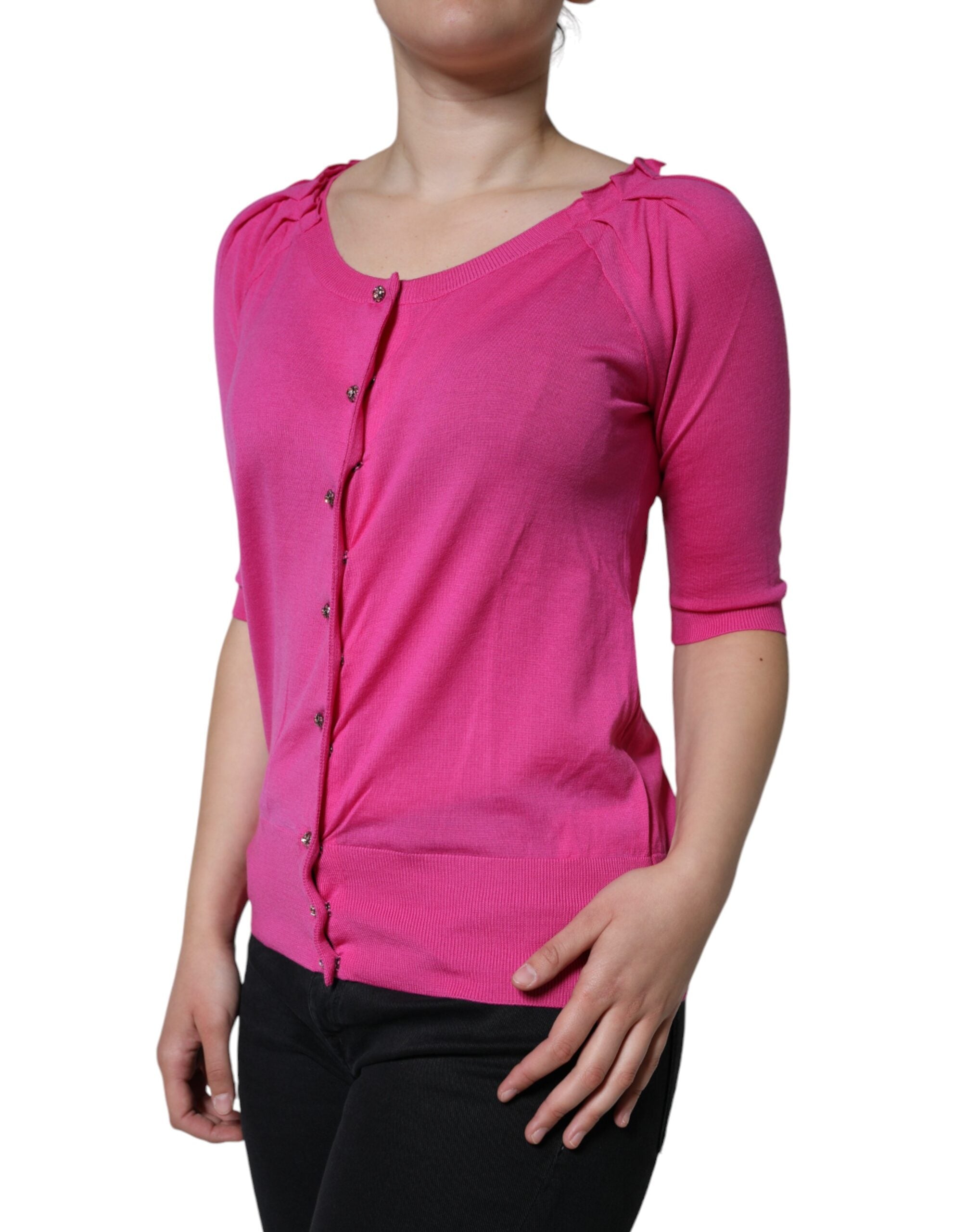 Dolce & Gabbana short-sleeved blouse top in pink wool with button placket-3