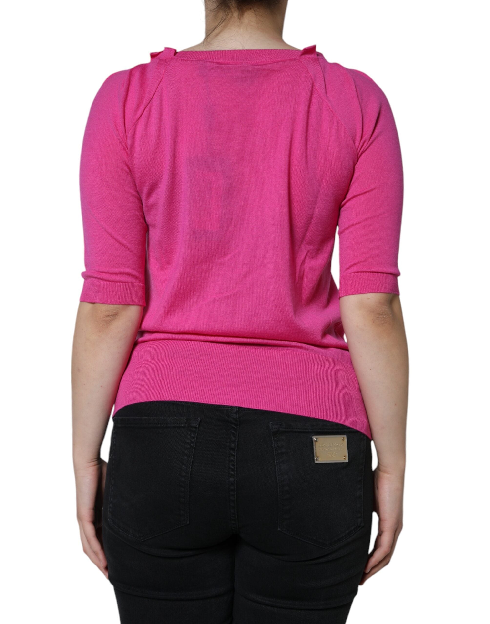Dolce & Gabbana short-sleeved blouse top in pink wool with button placket-4