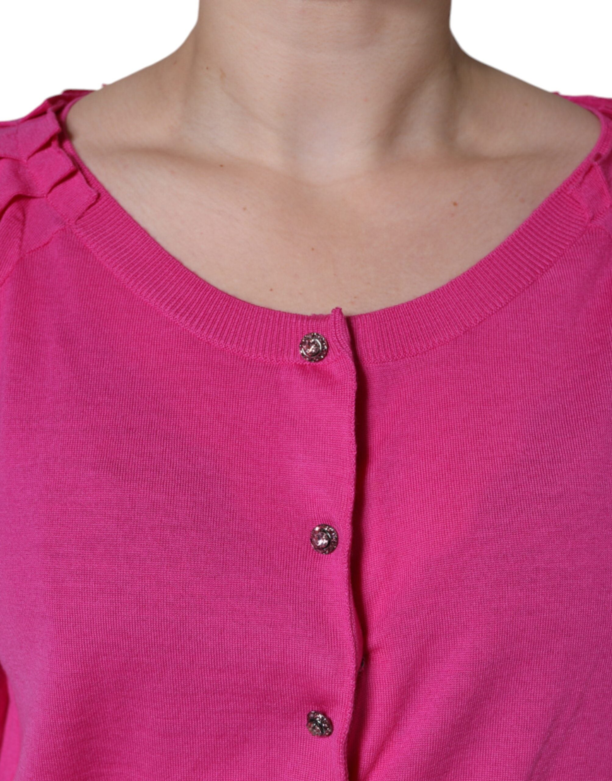 Dolce & Gabbana short-sleeved blouse top in pink wool with button placket-5
