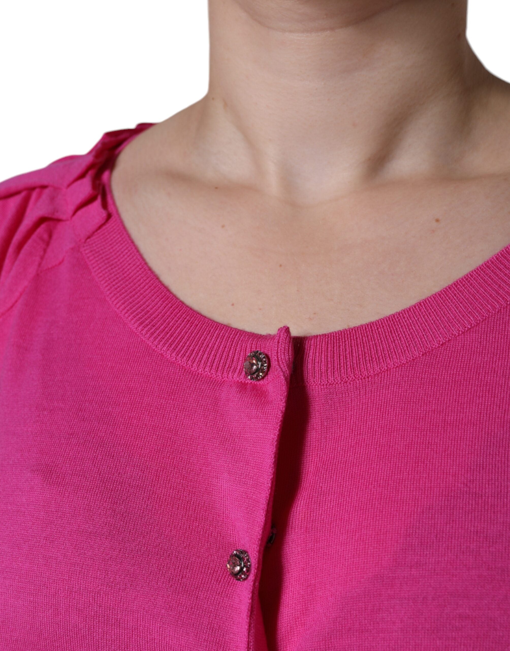 Dolce & Gabbana short-sleeved blouse top in pink wool with button placket-7