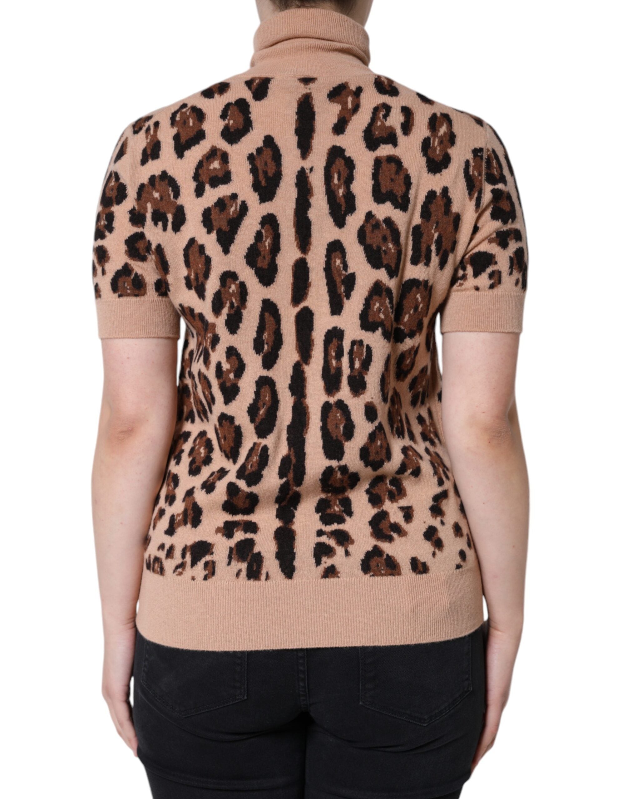 Dolce & Gabbana beige wool turtleneck sweater with leopard print-4
