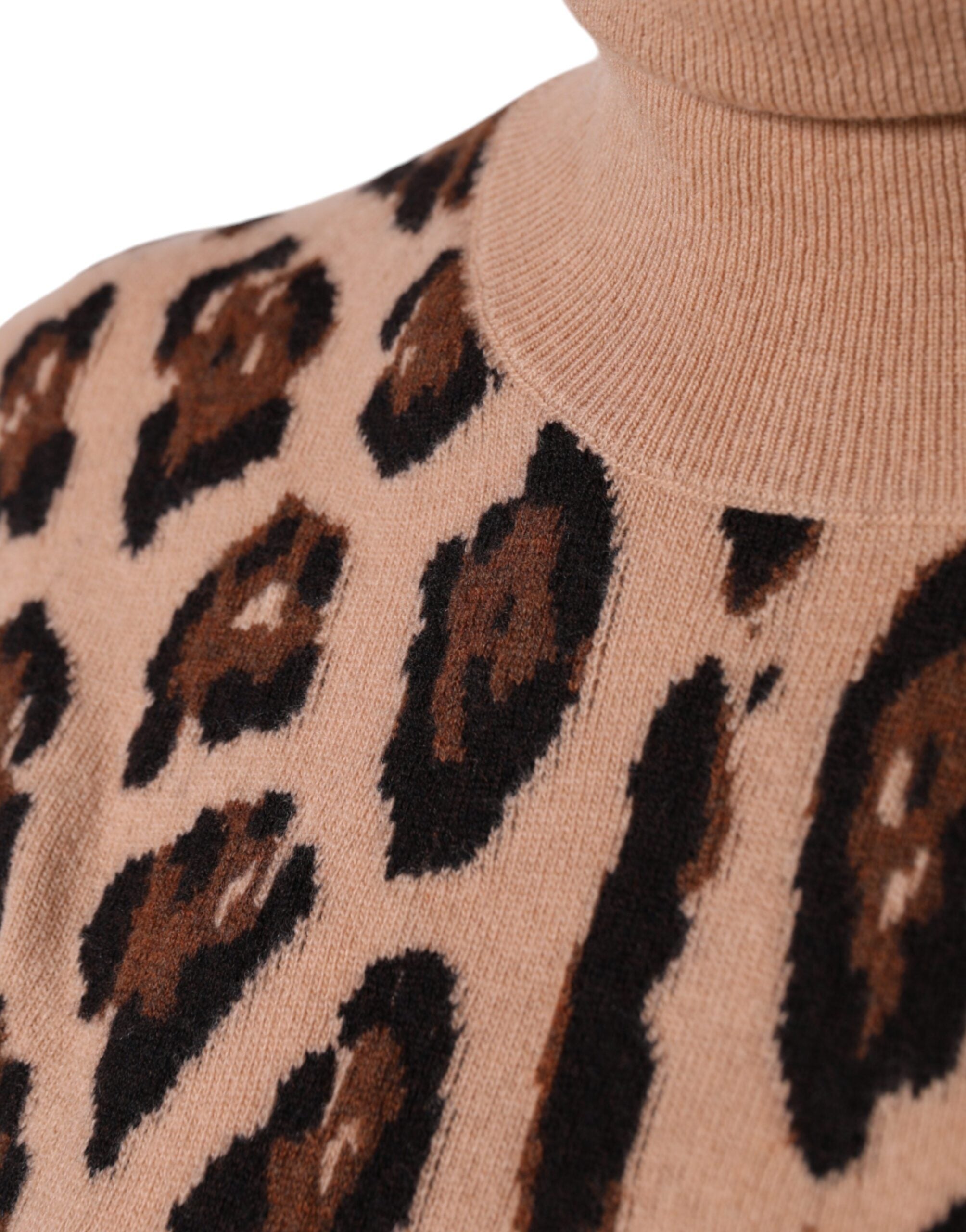 Dolce & Gabbana beige wool turtleneck sweater with leopard print-7