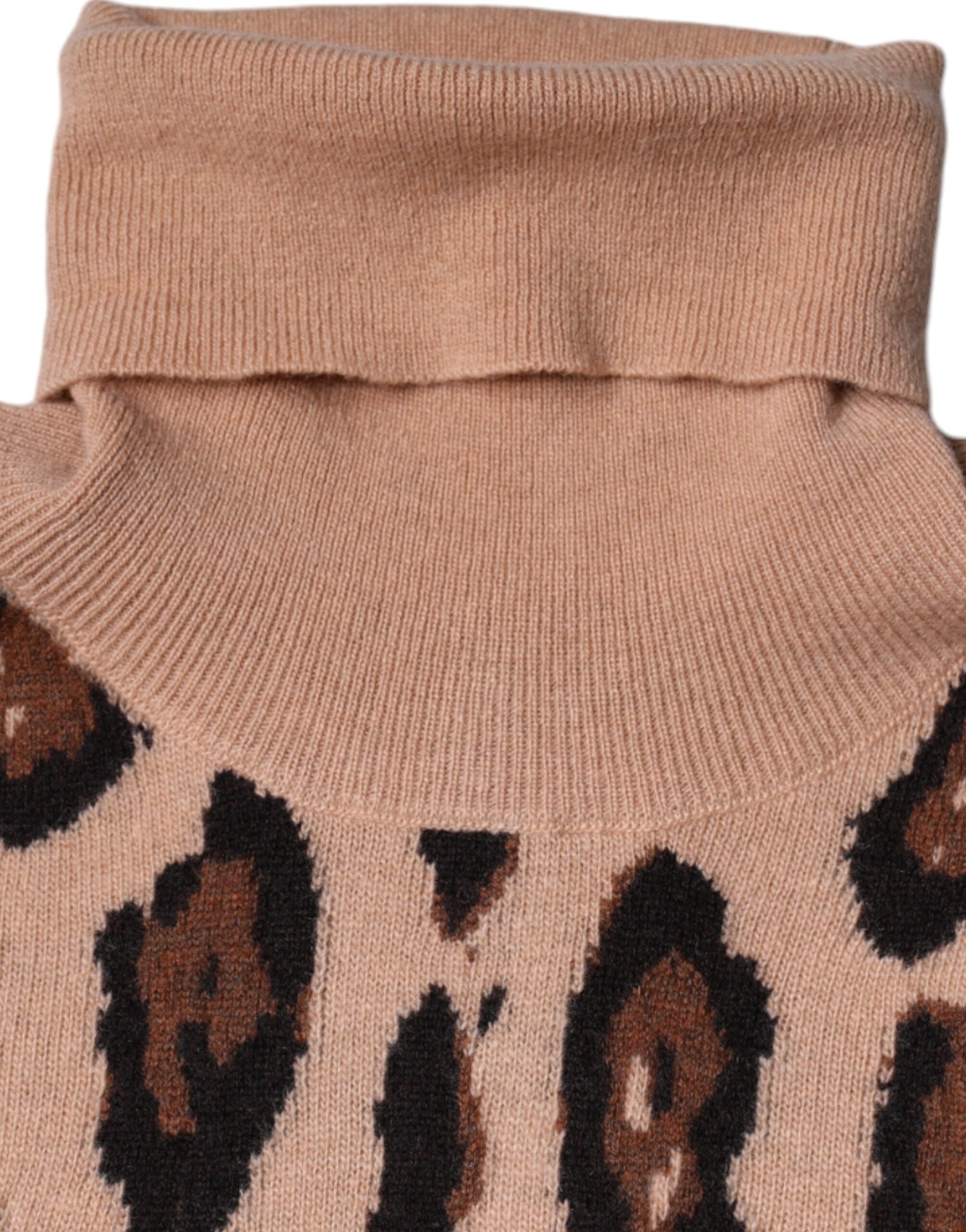 Dolce & Gabbana beige wool turtleneck sweater with leopard print-8