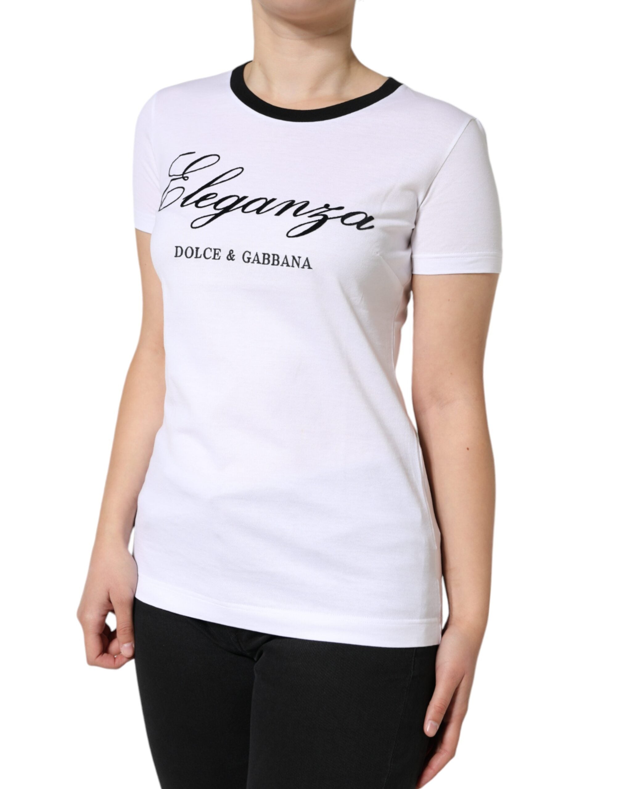 Camiseta de algodón de manga corta con estampado Eleganza en blanco de Dolce & Gabbana-3