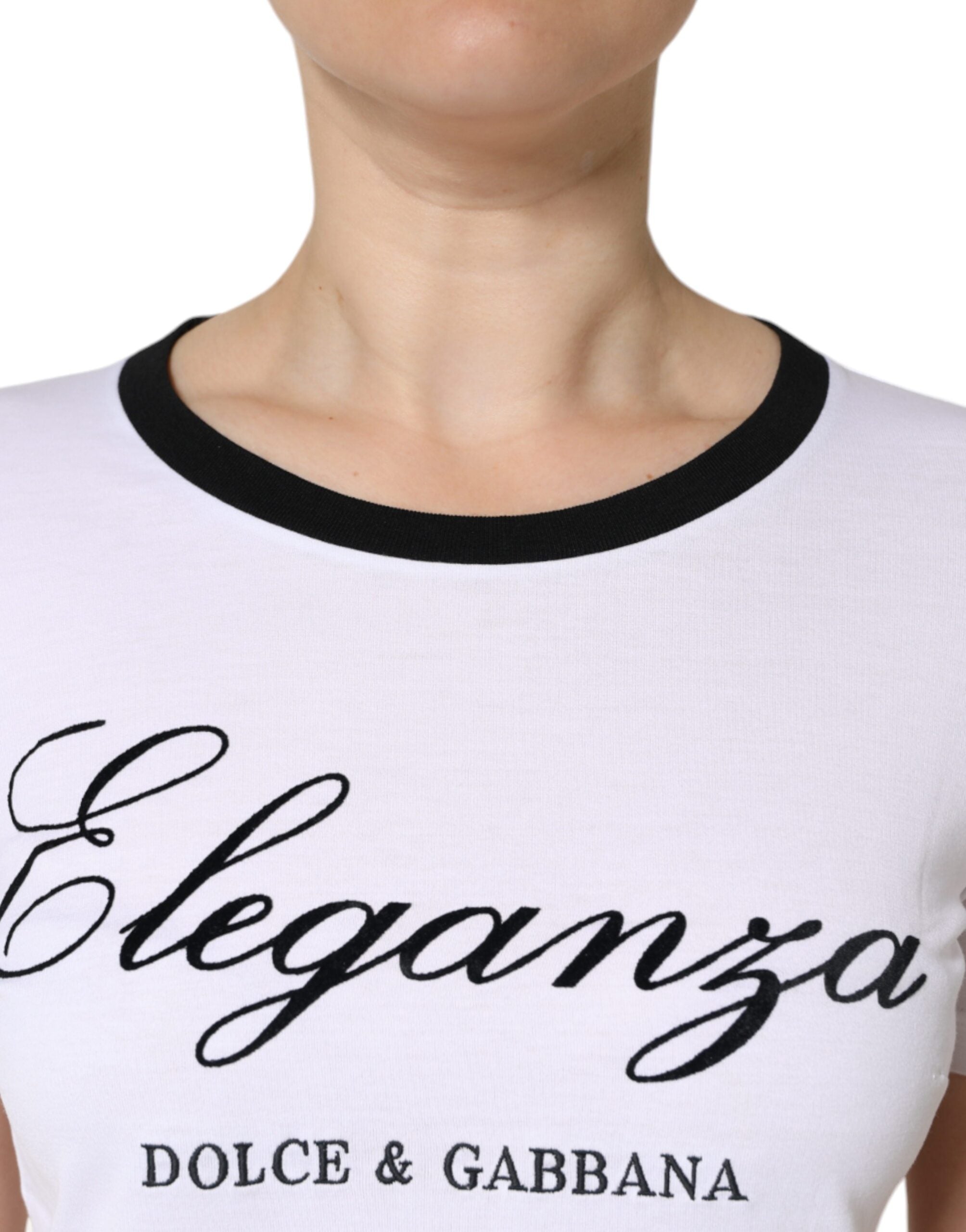 Camiseta de algodón de manga corta con estampado Eleganza en blanco de Dolce & Gabbana-5