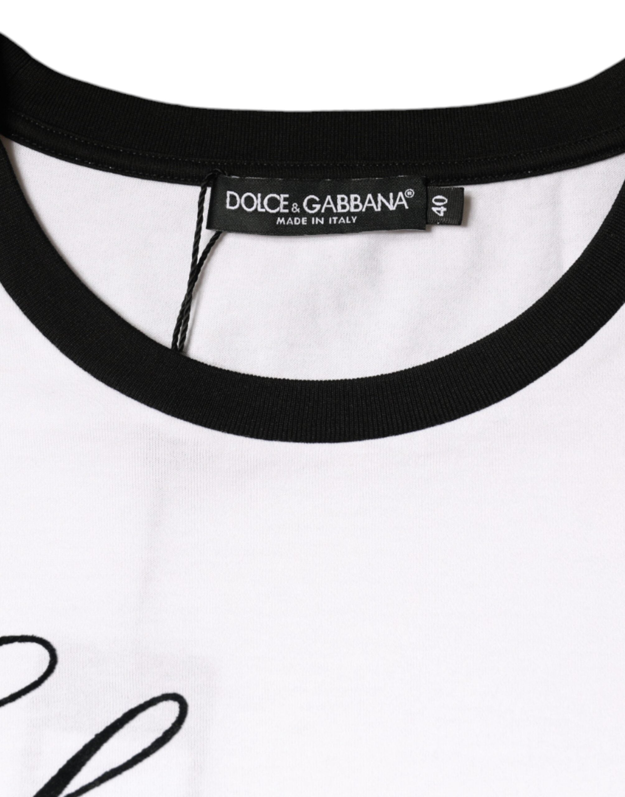 Camiseta de algodón de manga corta con estampado Eleganza en blanco de Dolce & Gabbana-7