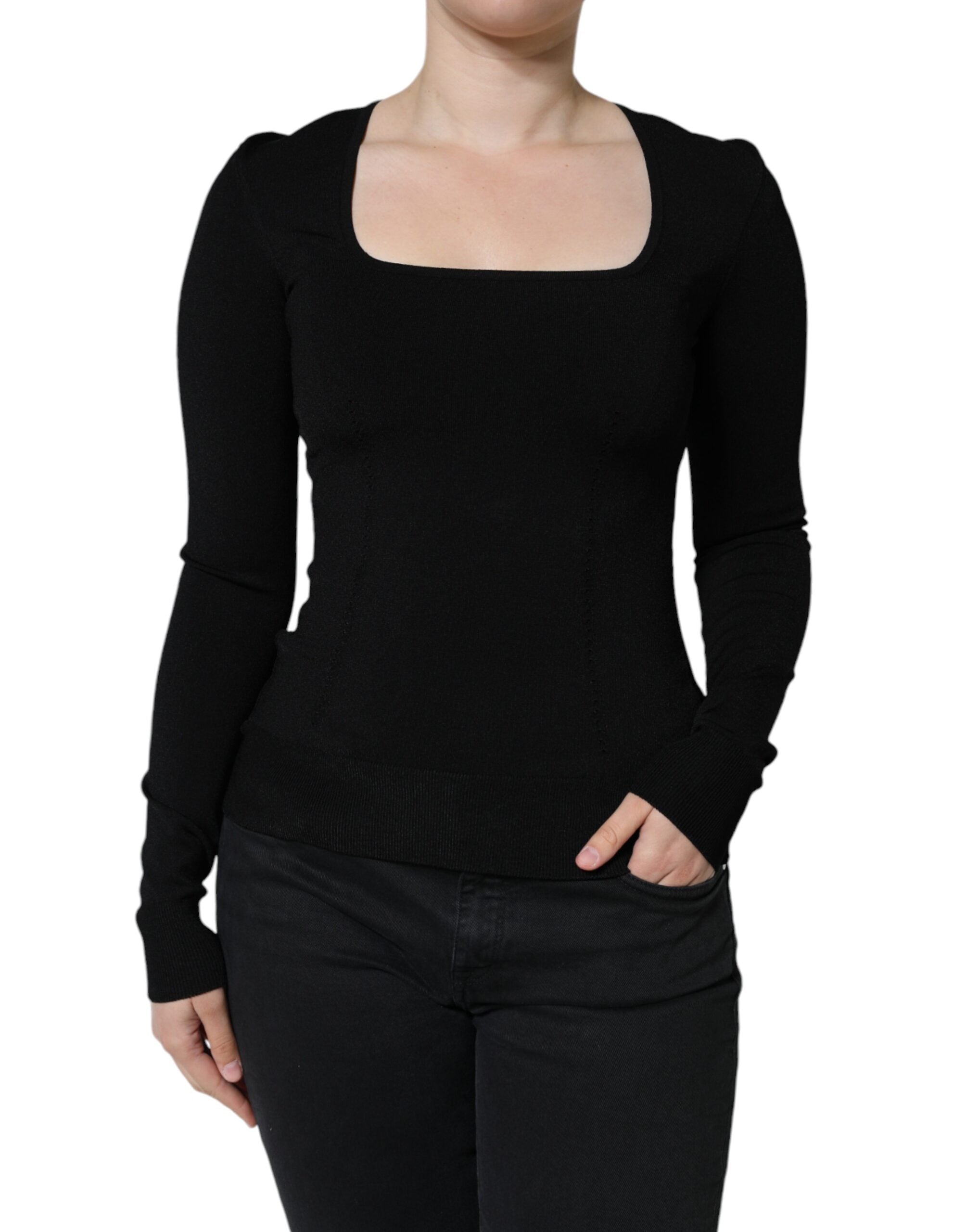 Dolce & Gabbana Black Long Sleeve Blouse Square Neckline Top-2