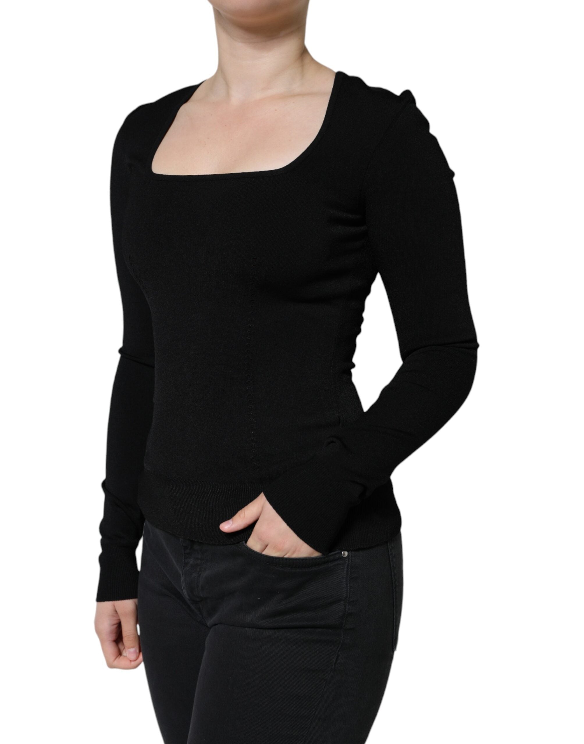Blusa negra de manga larga con escote cuadrado de Dolce & Gabbana-3
