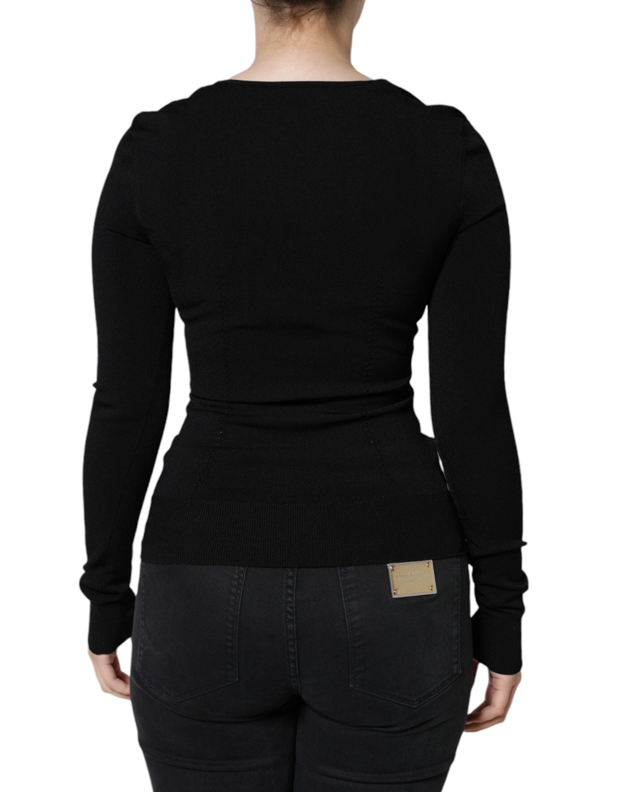 Blusa negra de manga larga con escote cuadrado de Dolce & Gabbana-4