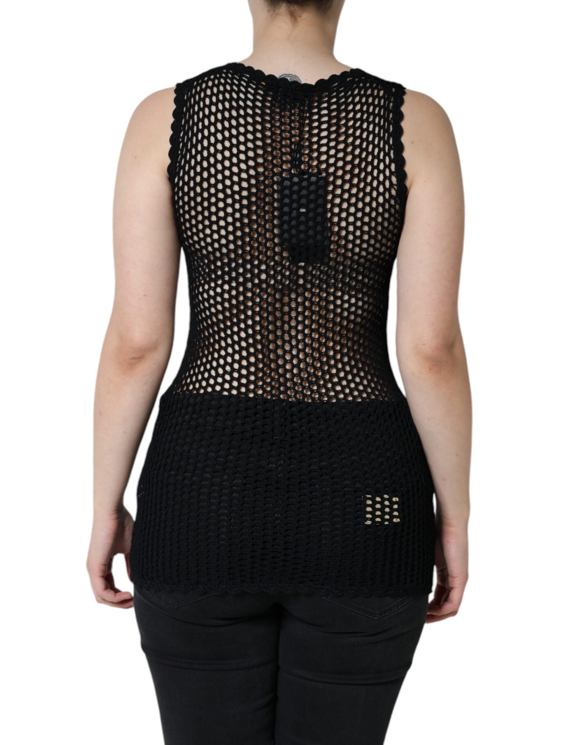 Dolce & Gabbana Schwarzes ärmelloses Tank-Top aus Mesh-4