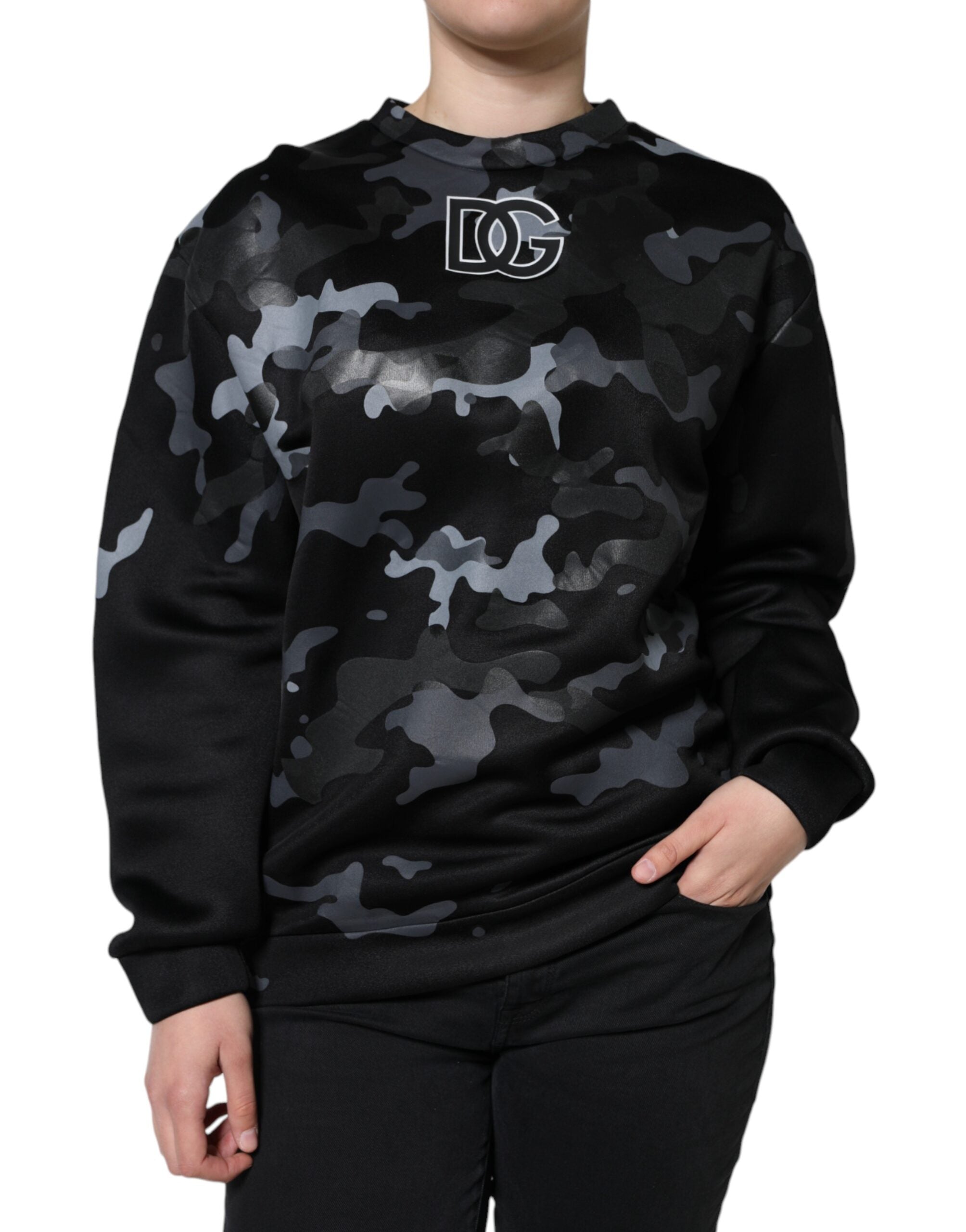 Sudadera con cuello redondo y estampado de camuflaje negro de Dolce & Gabbana-1